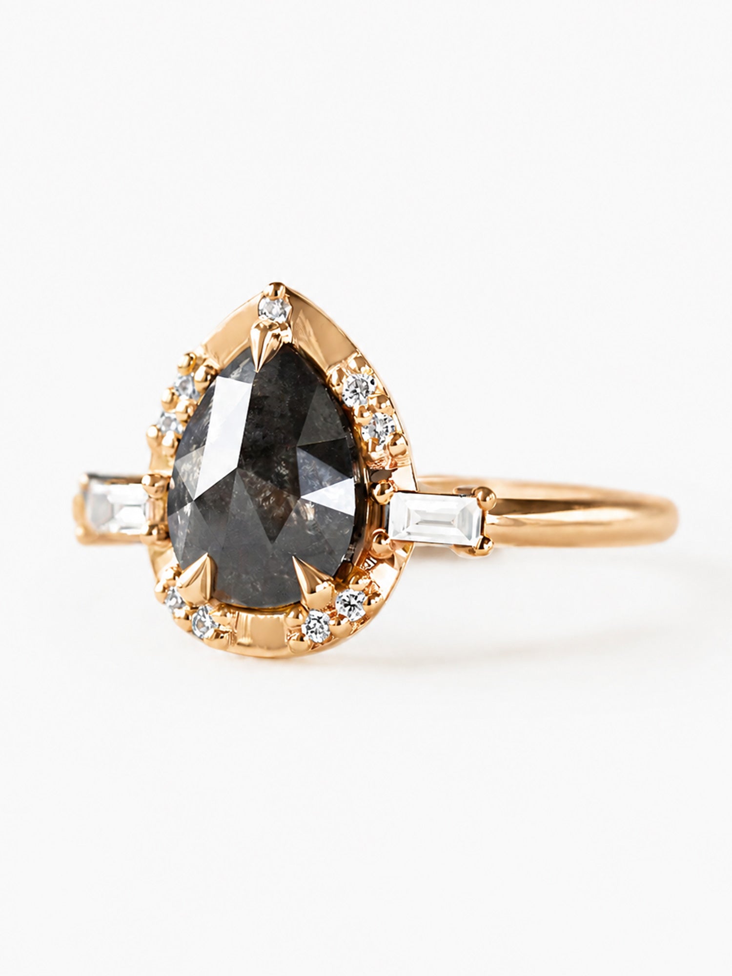 Pear rose cut engagement ring 14k rose gold fine jewelry