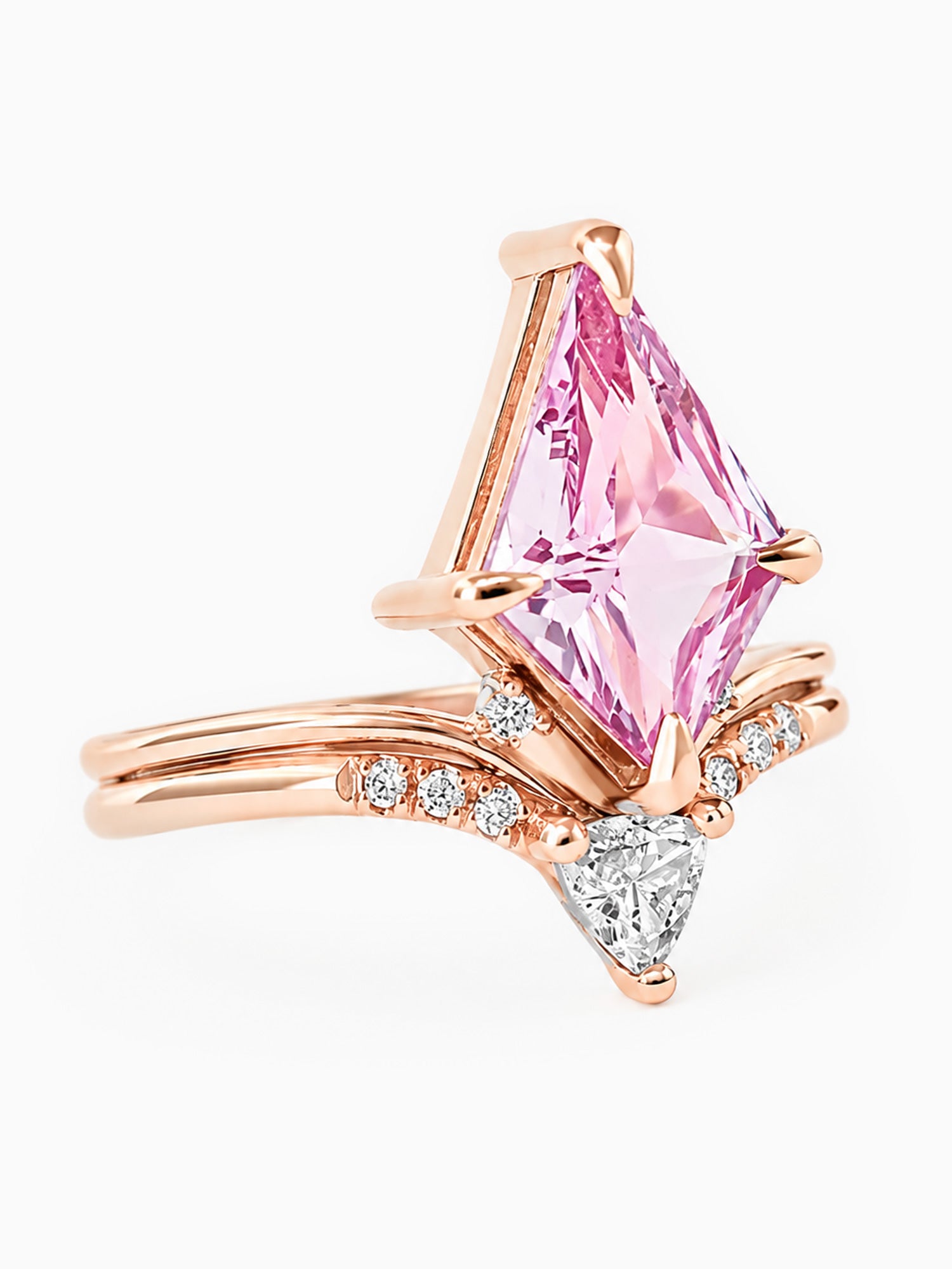 Kite Pink Sapphire engagement ring Diamond wedding ring Fine jewelry