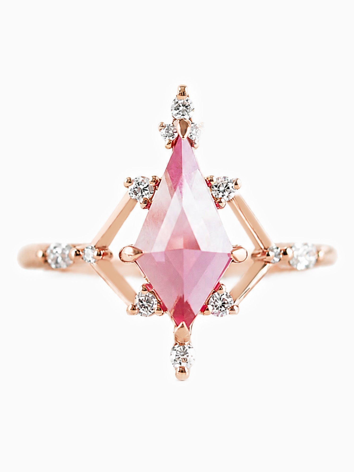 Pink sapphire kite engagement ring diamond wedding ring 