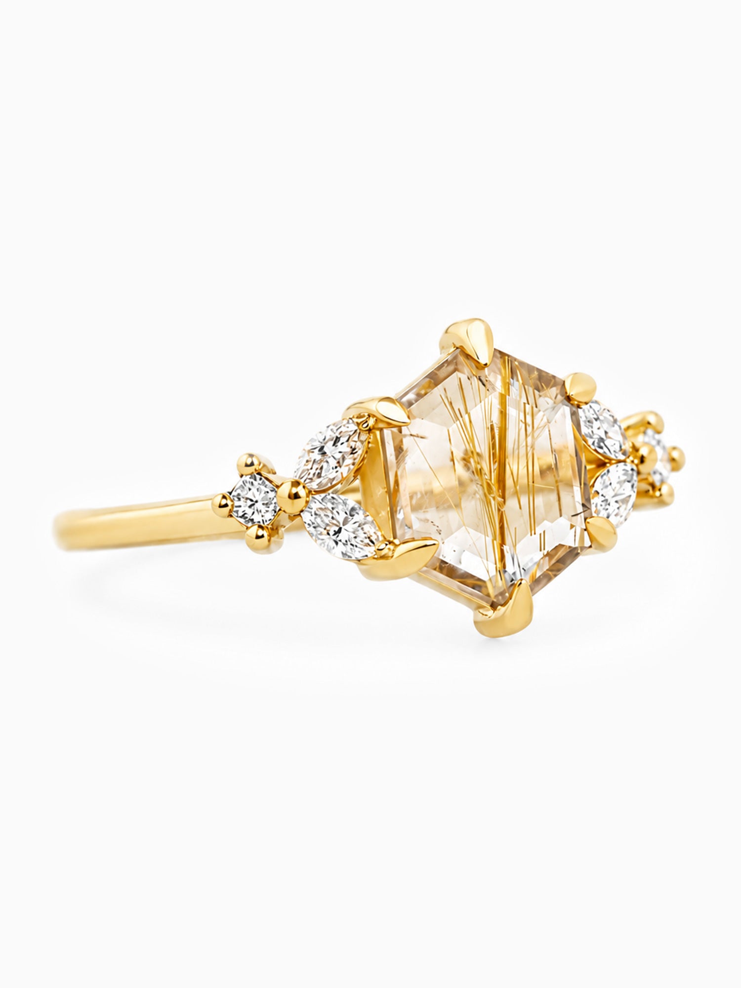 Hexagon engagement ring rutilated quartz fine jewelry diamond ring 