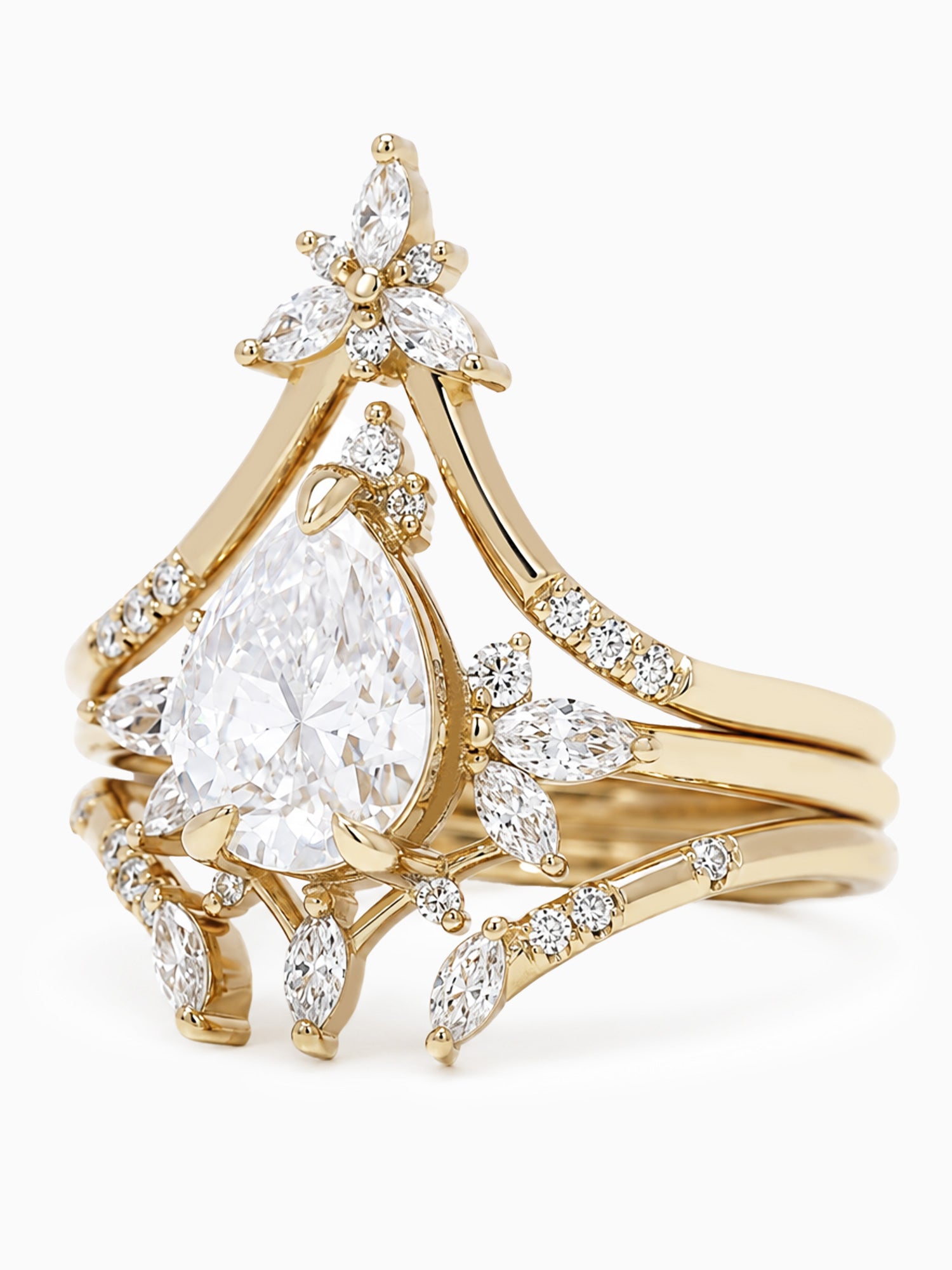 tear drop diamond engagement ring wedding ring set stacking rings diamond jewerly