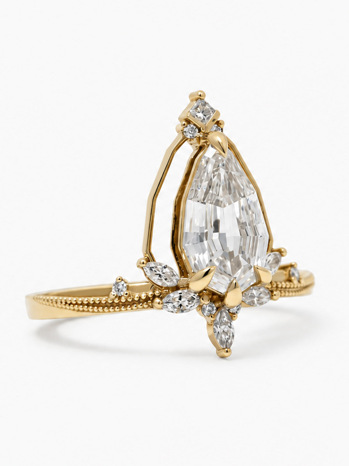 Pear Diamond engagement ring unique negative space fine jewelry modern art deco wedding ring diamond proposal bridal jewelry