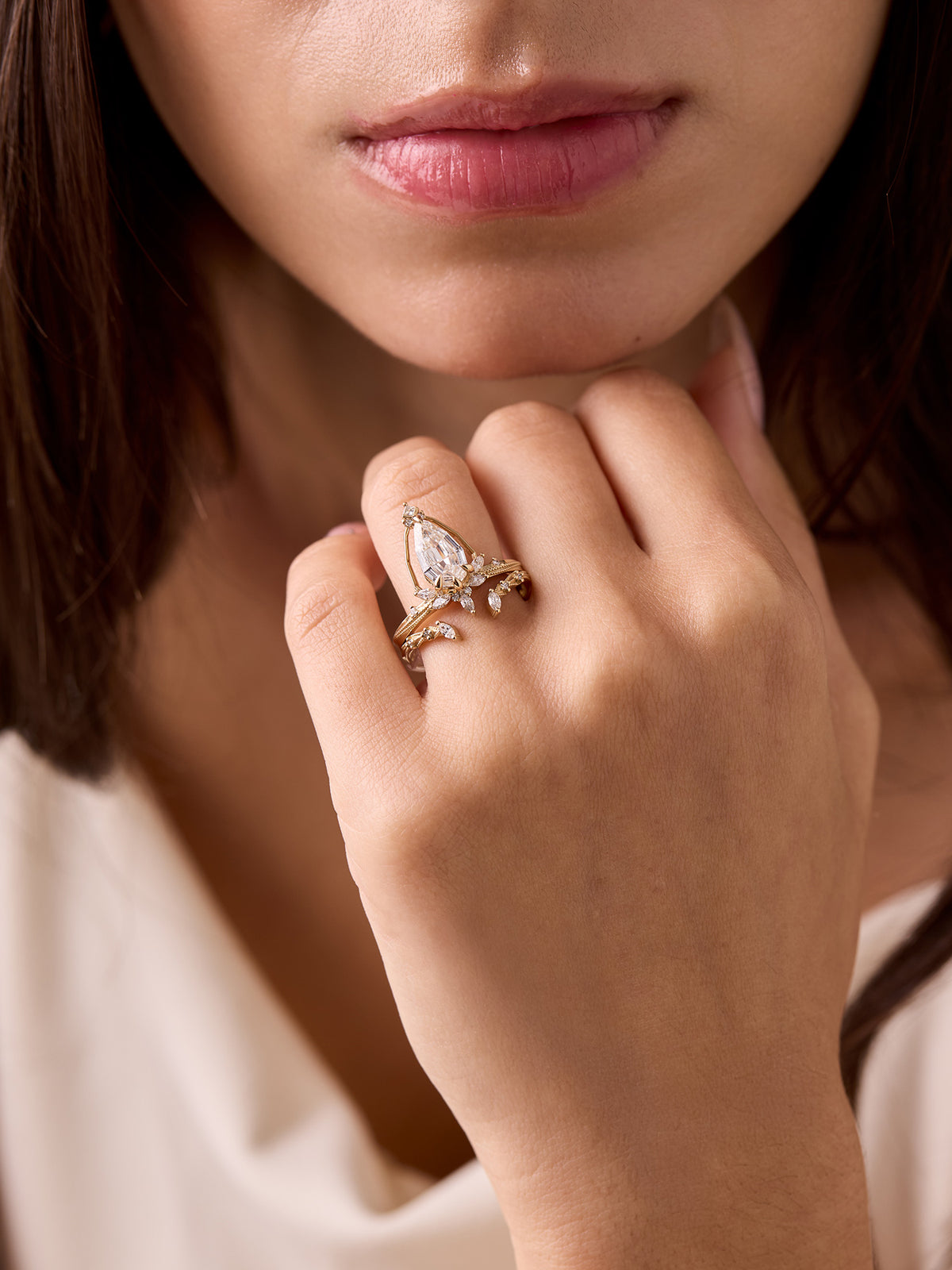 Pear White Diamond engagement ring fine jewelry modern art deco stacking rings layered wedding rings diamond unique modern vintage rings