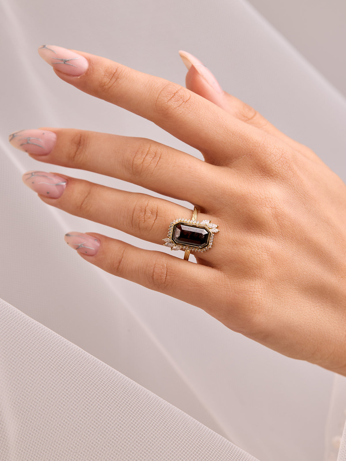 salt and pepper diamond engagement ring diamond wedding ring emerald shape unique halo proposal ring