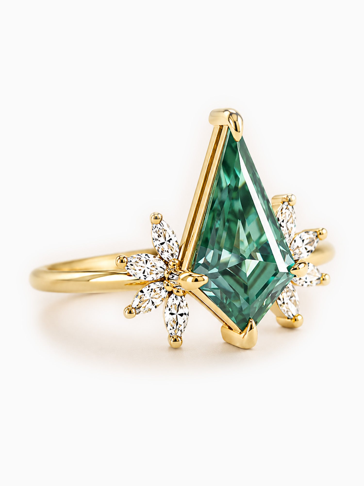 Green moissanite kite wedding ring diamond fine jewelry