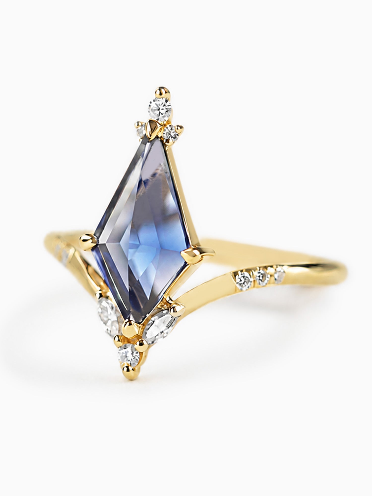 Kite sapphire engagement ring 14k yellow gold diamond wedding ring fine jewelry unique art deco ring
