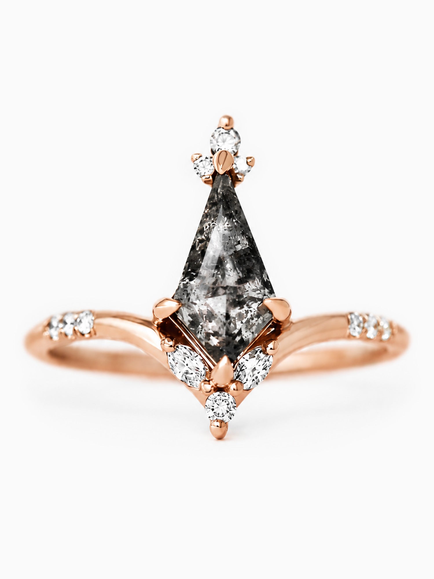 Kite salt and pepper diamond engagement ring 14k rose gold diamond wedding ring