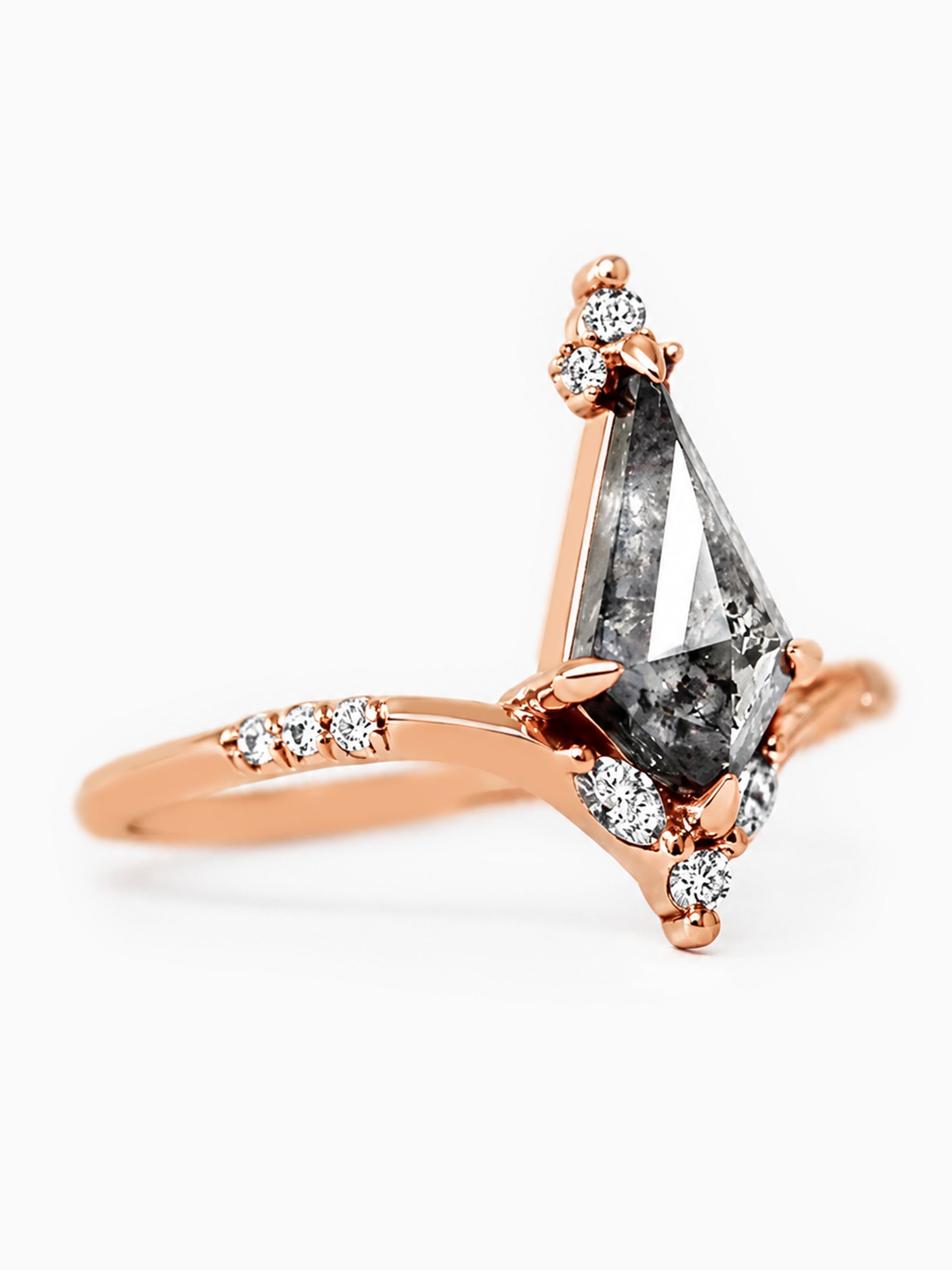 14K Rose gold kite salt and pepper diamond wedding ring fine jewelry