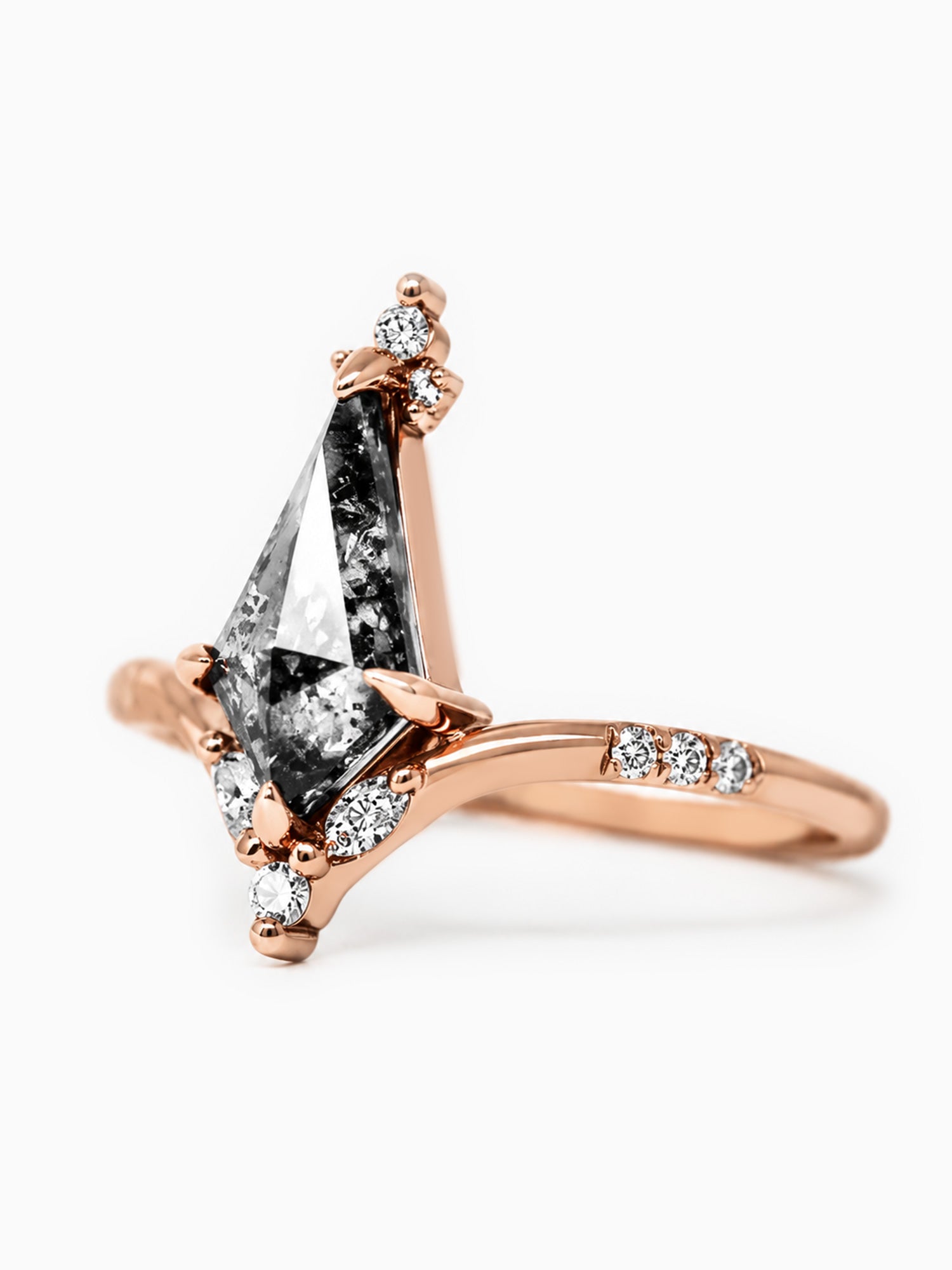Kite rose cut salt and pepper diamond engagement ring fine jewelry 14k rose gold