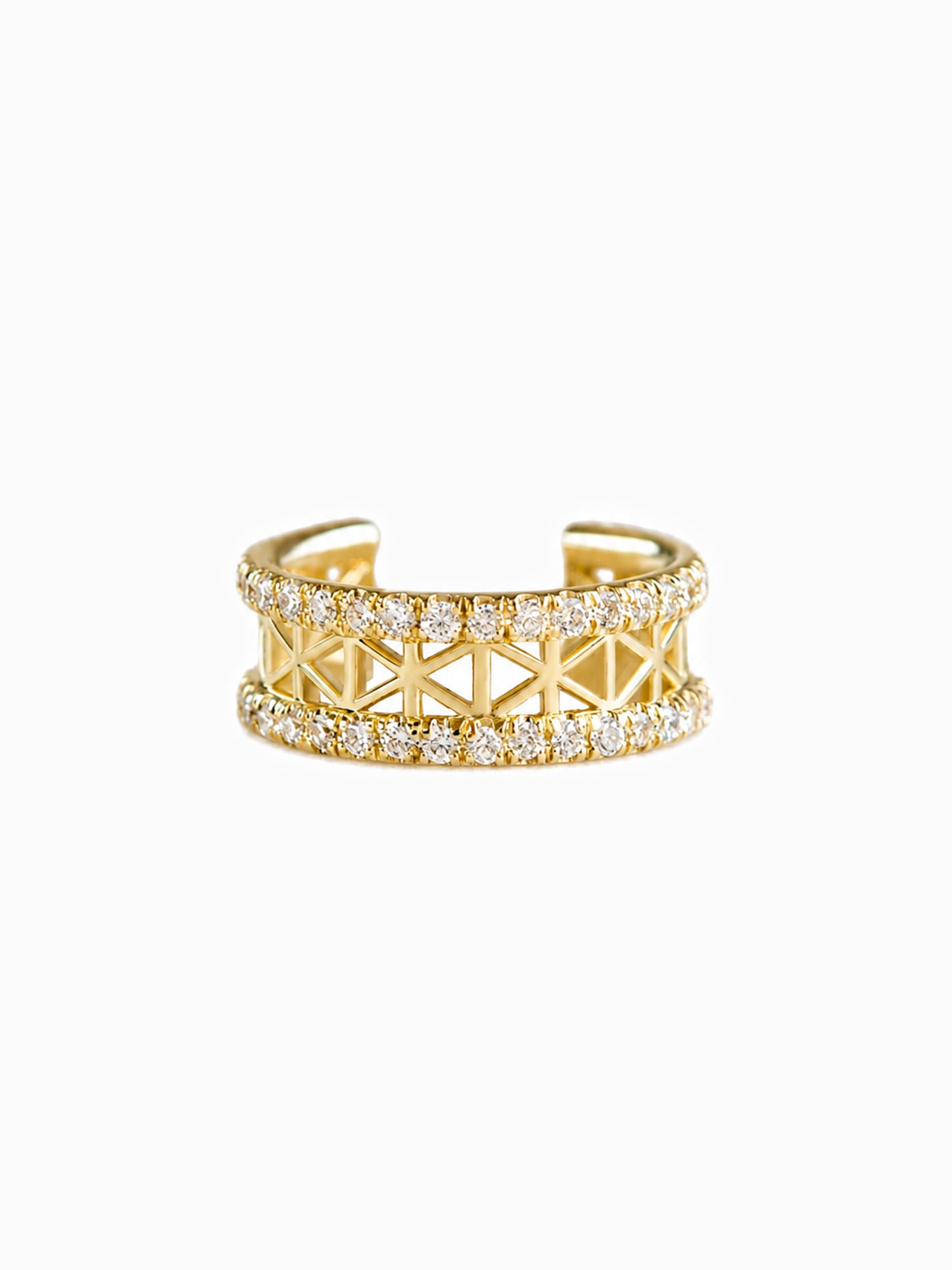 14K Yellow gold fine jewelry diamond art deco modernism daily pave jewelry
