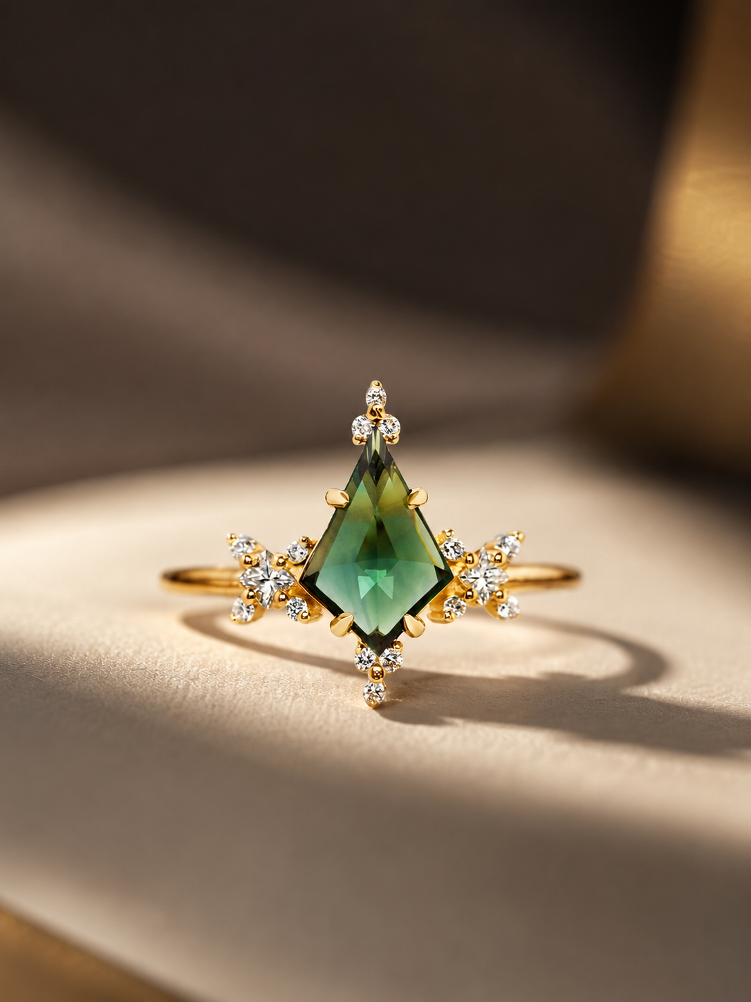 Green Sapphire engagement ring 14k yellow gold wedding ring
