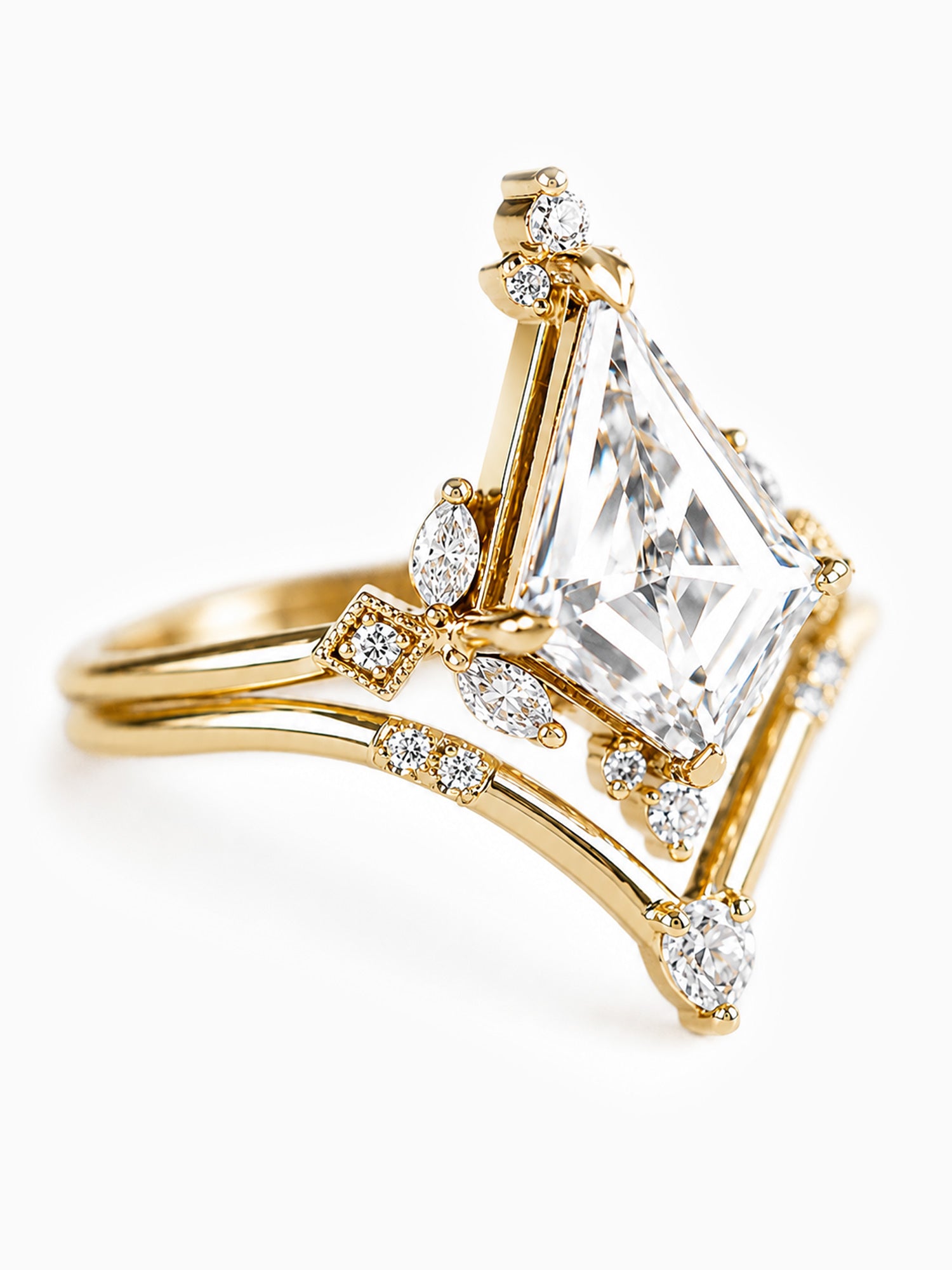 14K Yellow gold fine jewelry diamond engagement ring matching band stacking rings