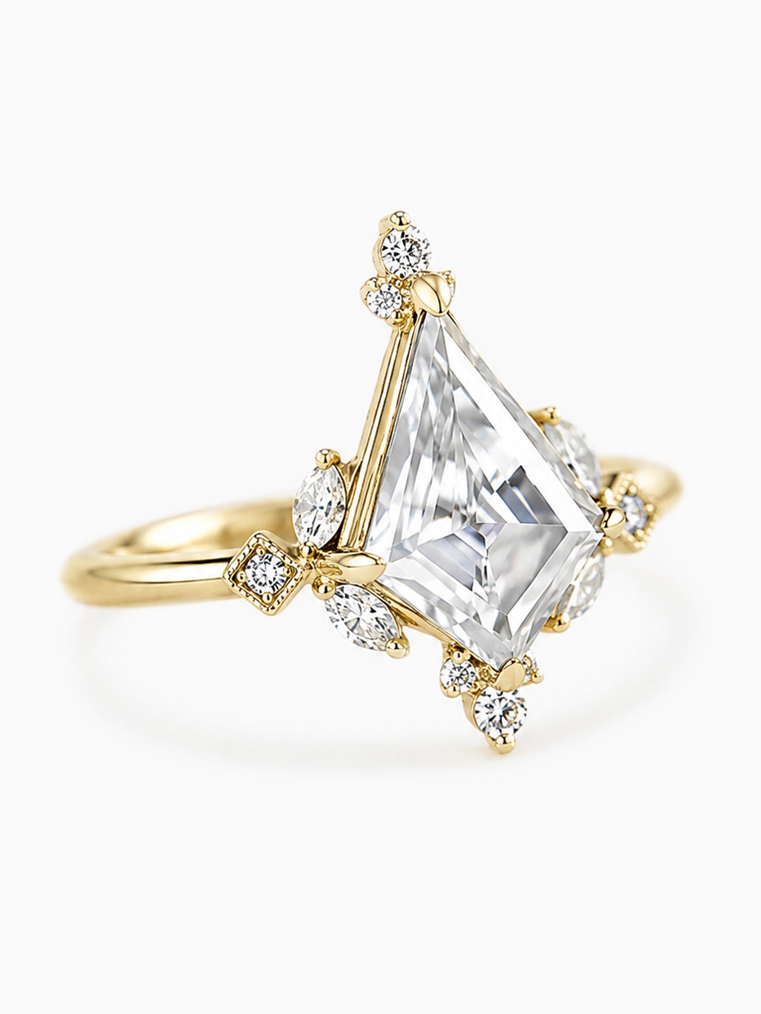 Kite moissanite engagement ring unique art deco fine jewelry wedding ring