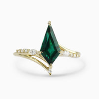 Renee Ring HiddenSpace Emerald Kite 14k Yellow Gold Engagement Ring with Asymmetrical Slope Design Inspired by Art Deco Architecture Marquise Open Band Round Melee Diamonds Marquise Diamond Prong Setting