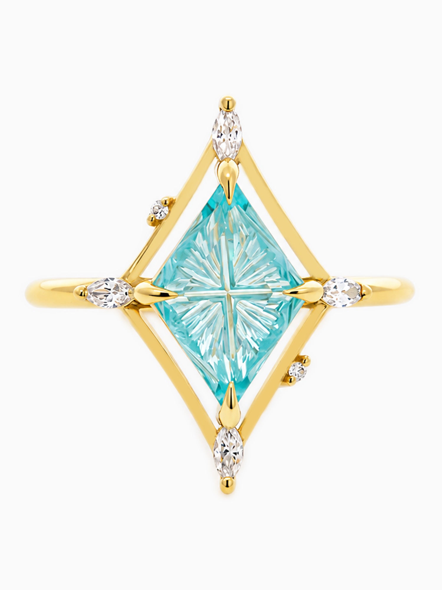 Designer cut sapphire kite engagement ring teal color Dakota ring fine jewelry wedding ring