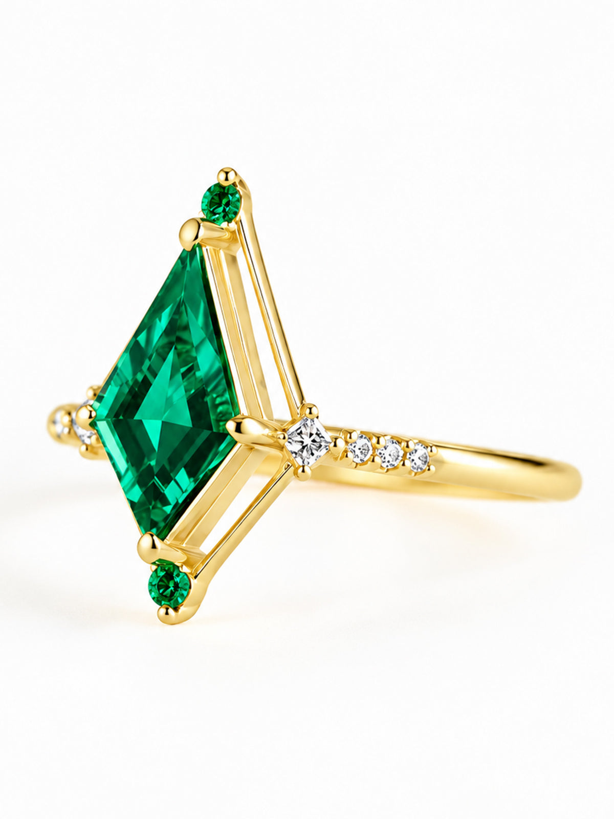 Kite Emerald fine jewelry engagement ring diamond wedding ring unique architectural ring modern art deco