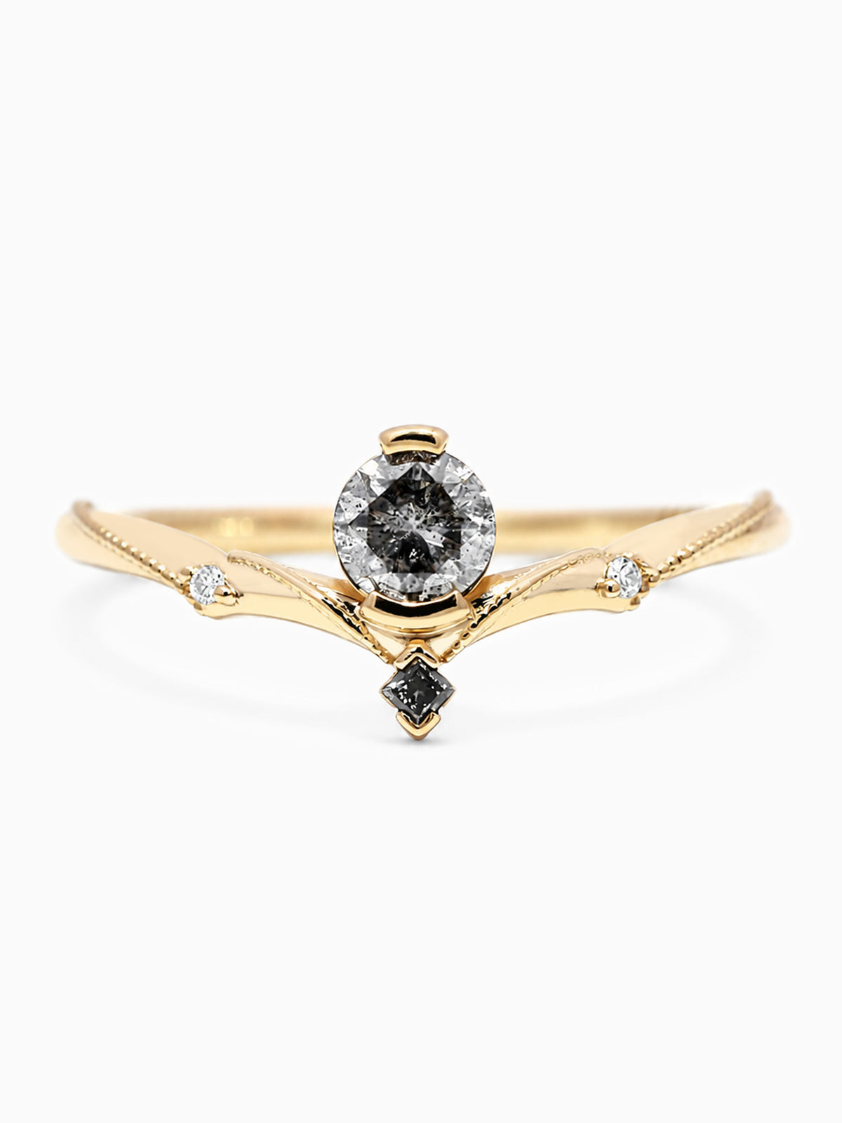 Round salt and pepper diamond statement ring unique one of a kind daily ring modern art deco fine jewerly