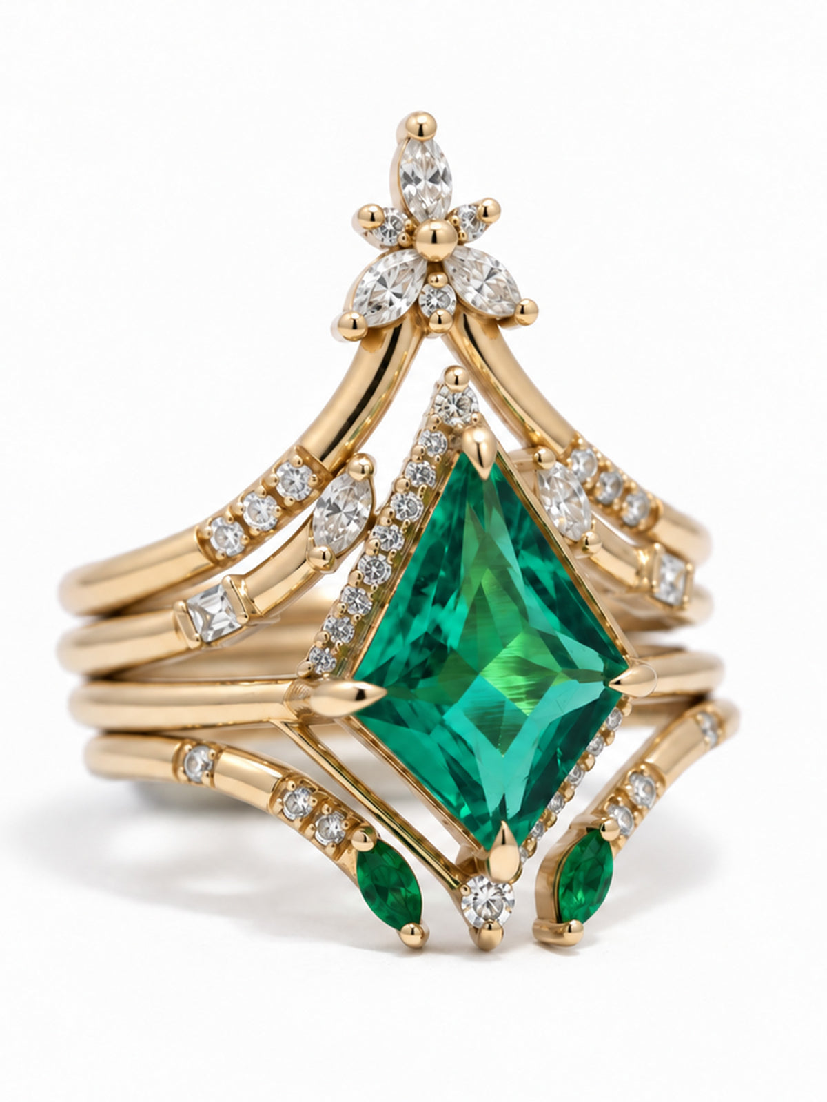 Unique Alternative engagement ring kite emerald wedding rings stacking bands diamond rings 