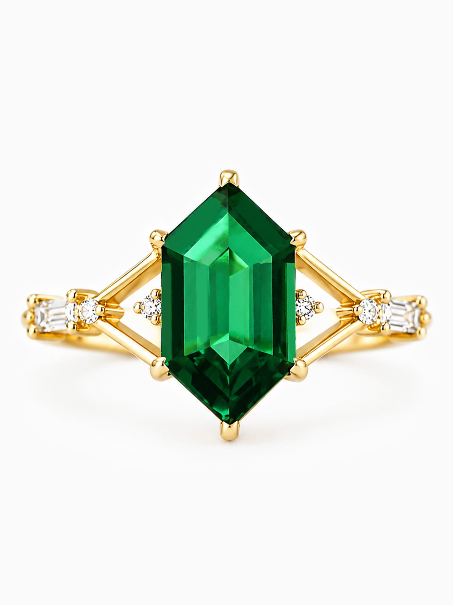 Emerald Hexagon engagement ring diamond fine jewelry 