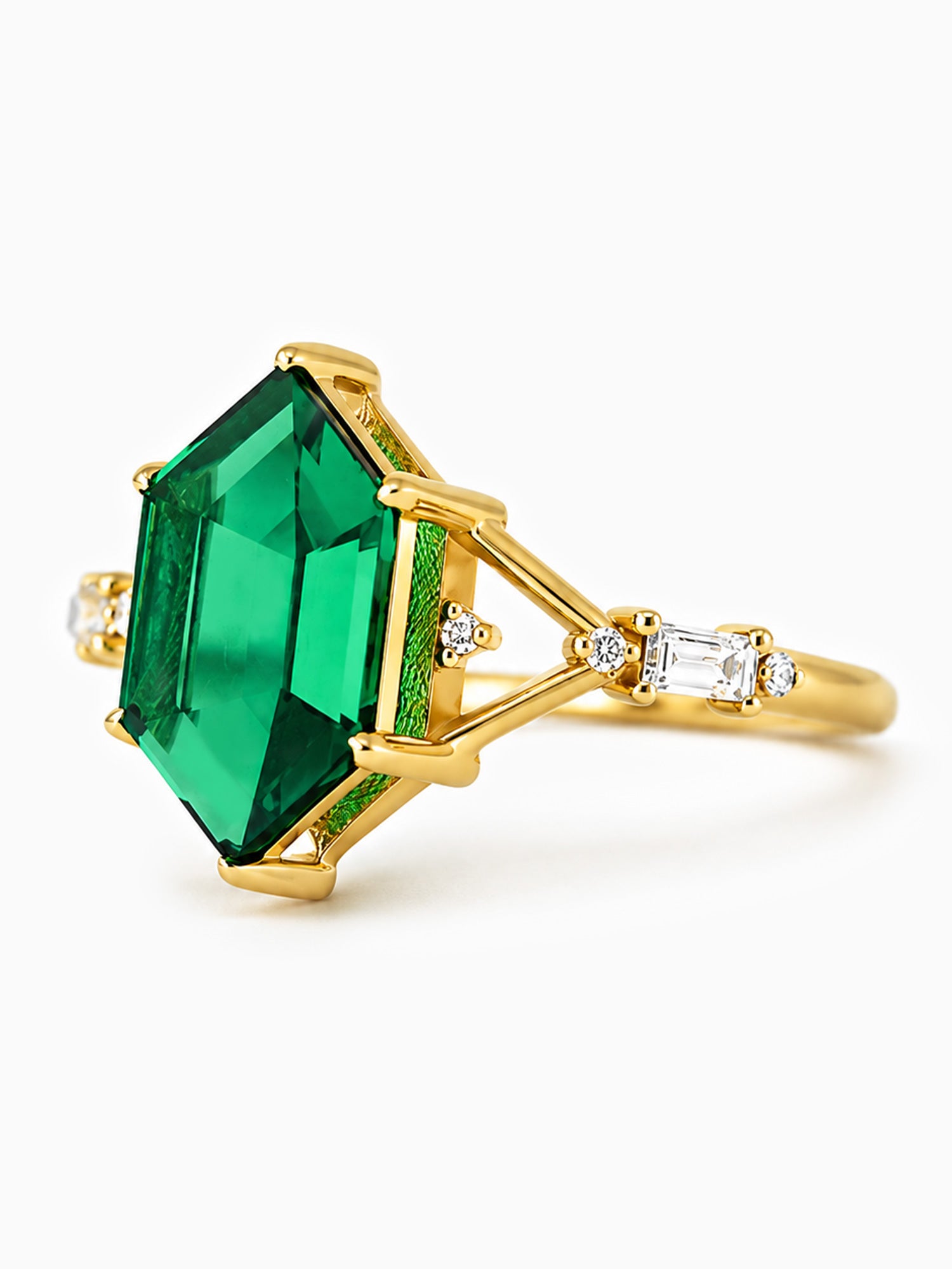 Hexagon emerald engagement ring diamond wedding ring