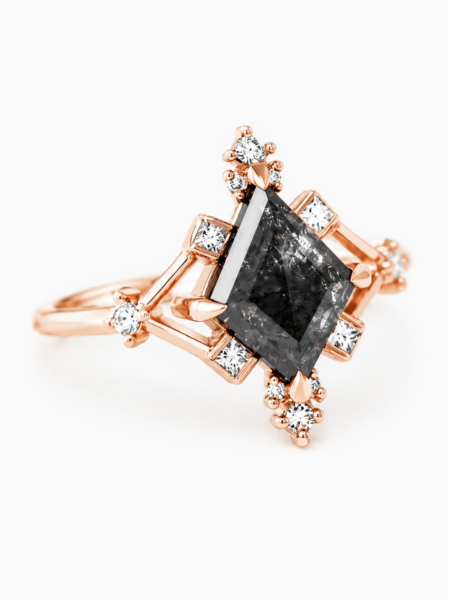 Kite salt and pepper diamond engagement ring fine jewelry 14k rose gold 