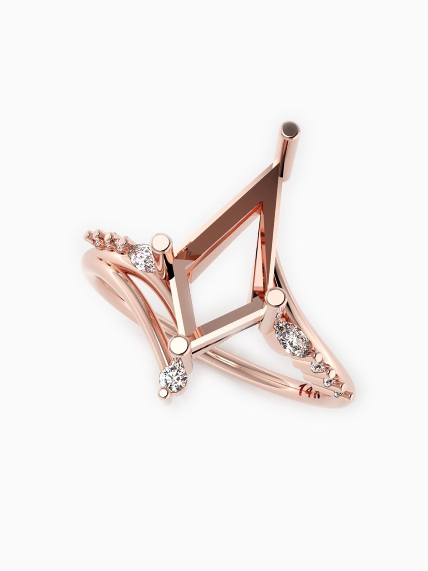 14K Rose Gold diamond engagement ring kite wedding ring fine jewelry
