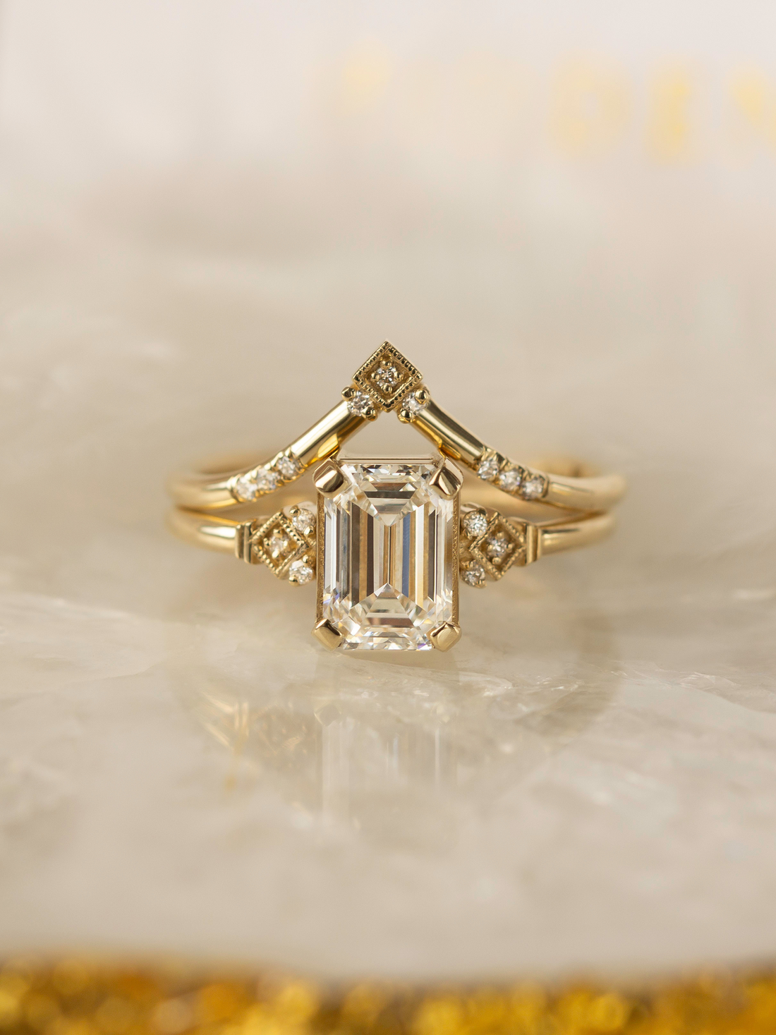 The Mia ring, a timeless emerald-cut design with vintage charm and delicate beauty. Crafted for elegance, its petite silhouette radiates effortless brilliance—perfect for those who exude grace and sophistication.