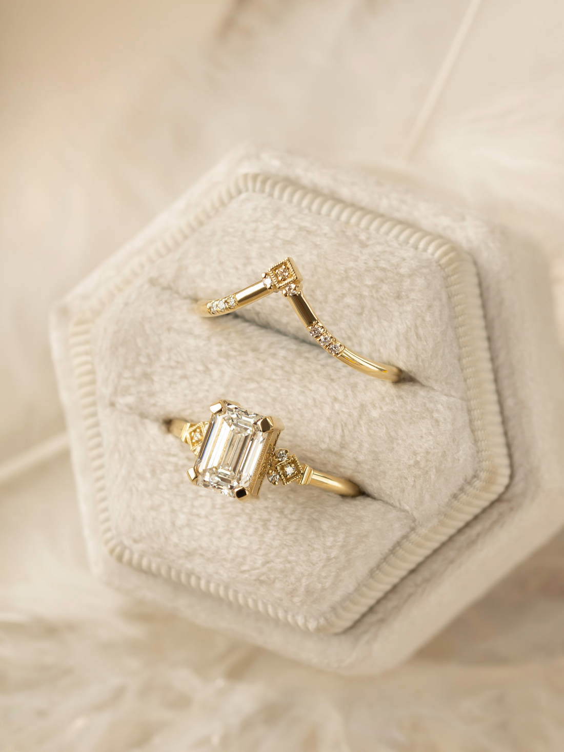 The Mia ring, a timeless emerald-cut design with vintage charm and delicate beauty. Crafted for elegance, its petite silhouette radiates effortless brilliance—perfect for those who exude grace and sophistication.