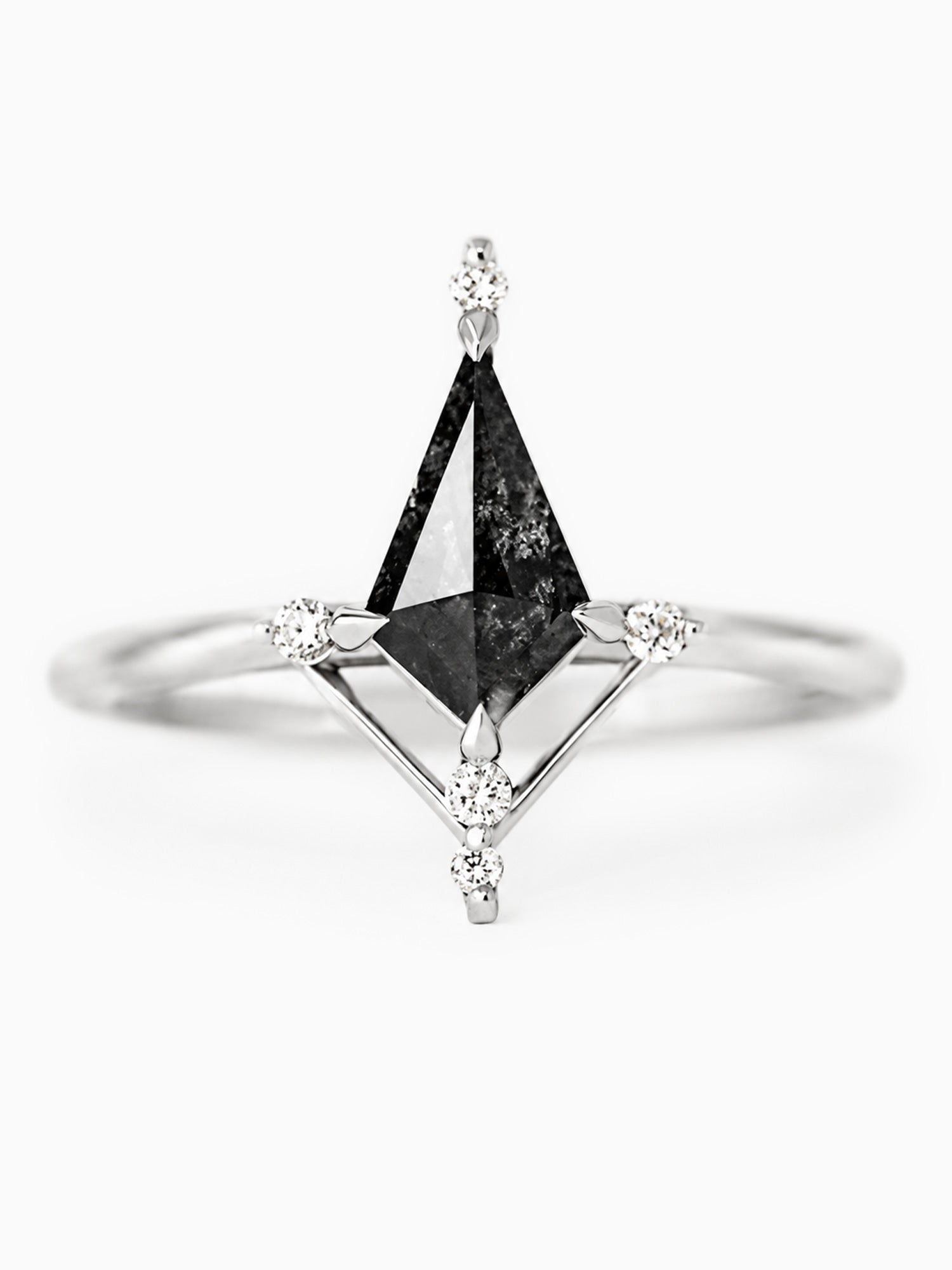 Kite salt and pepper diamond engagement ring white gold unique simple ring