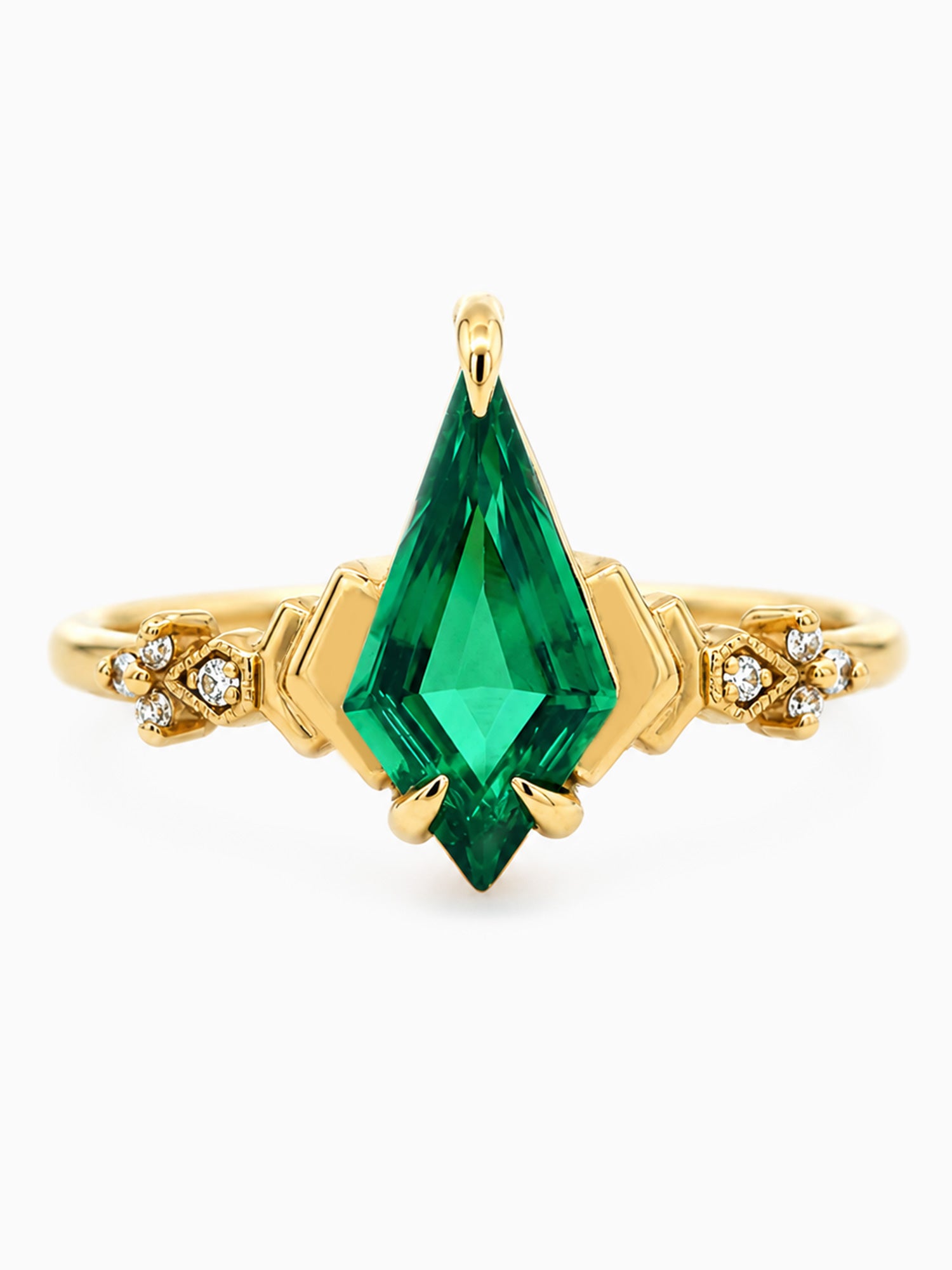 Green Emerald kite engagement ring diamond wedding ring 14k yellow gold fine jewelry