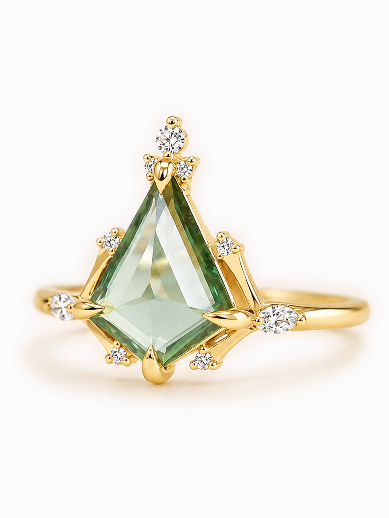 Green sapphire kite ring engagement ring proposal ring