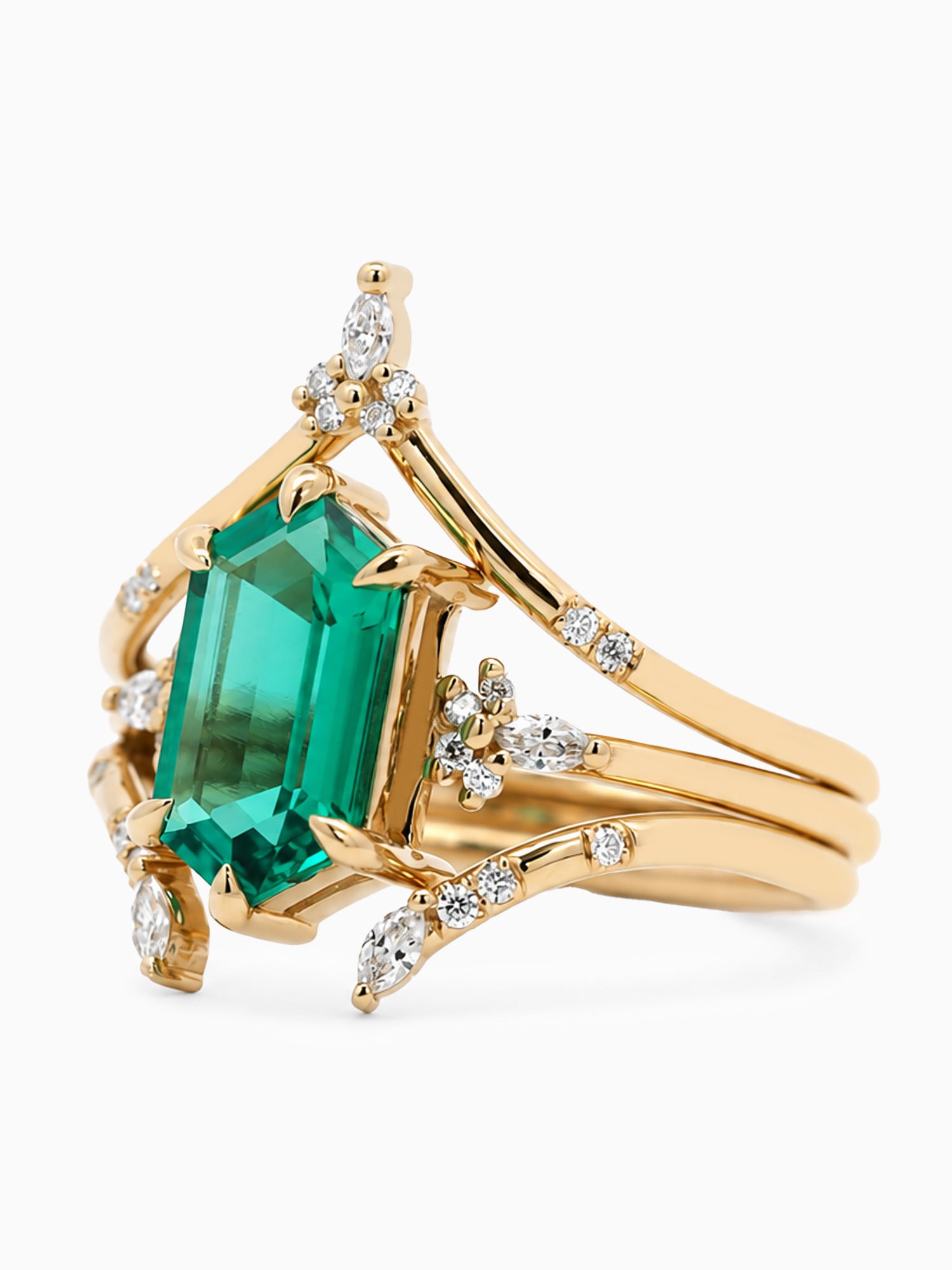 Emerald hexagon fine jewelry wedding ring set diamond engagement ring 14k yellow gold