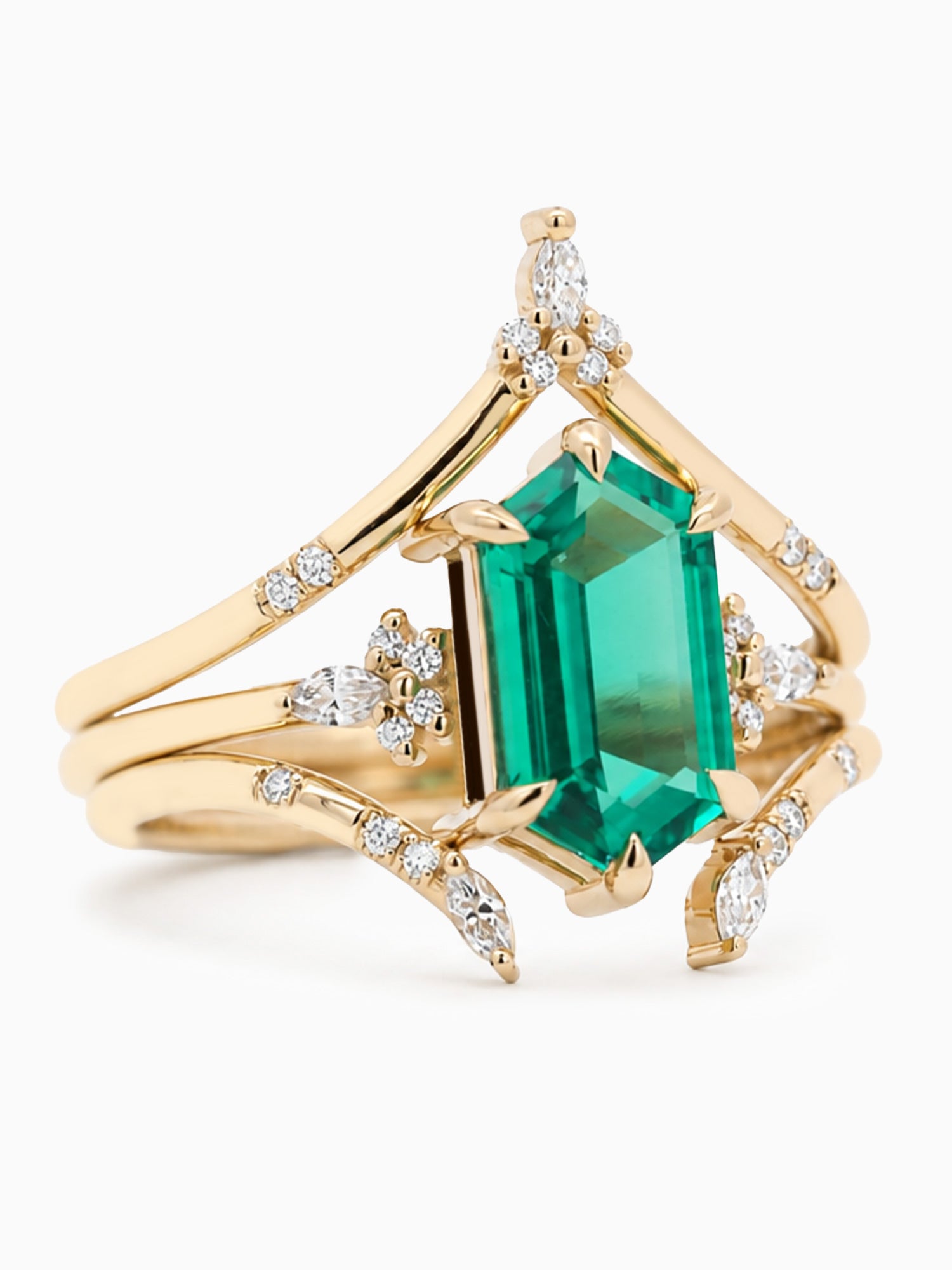 hexagon emerald fine jewelry engagement ring diamond wedding ring set 14k yellow gold