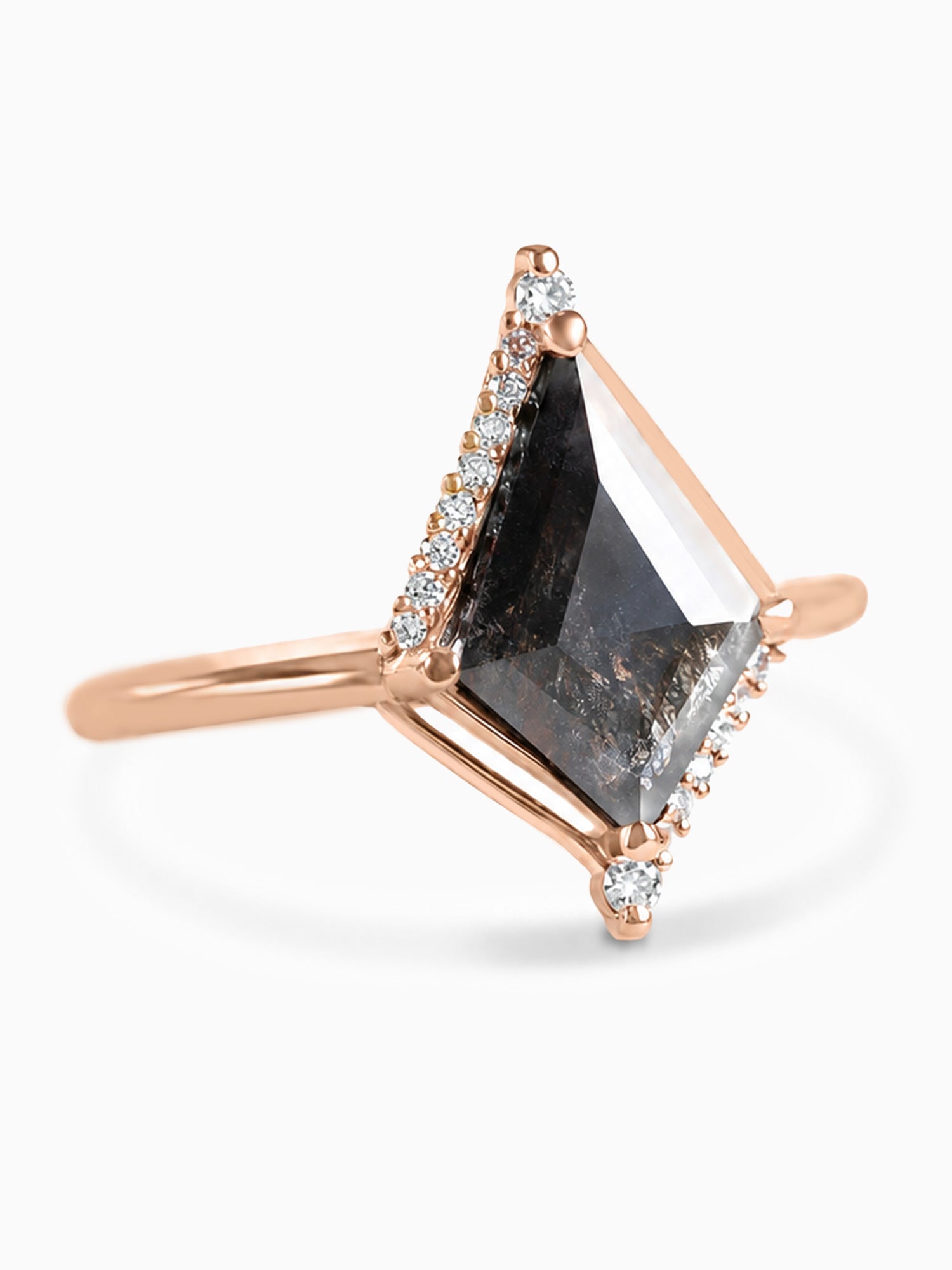 14K Rose Gold diamond wedding ring kite salt and pepper engagement ring fine jewelry