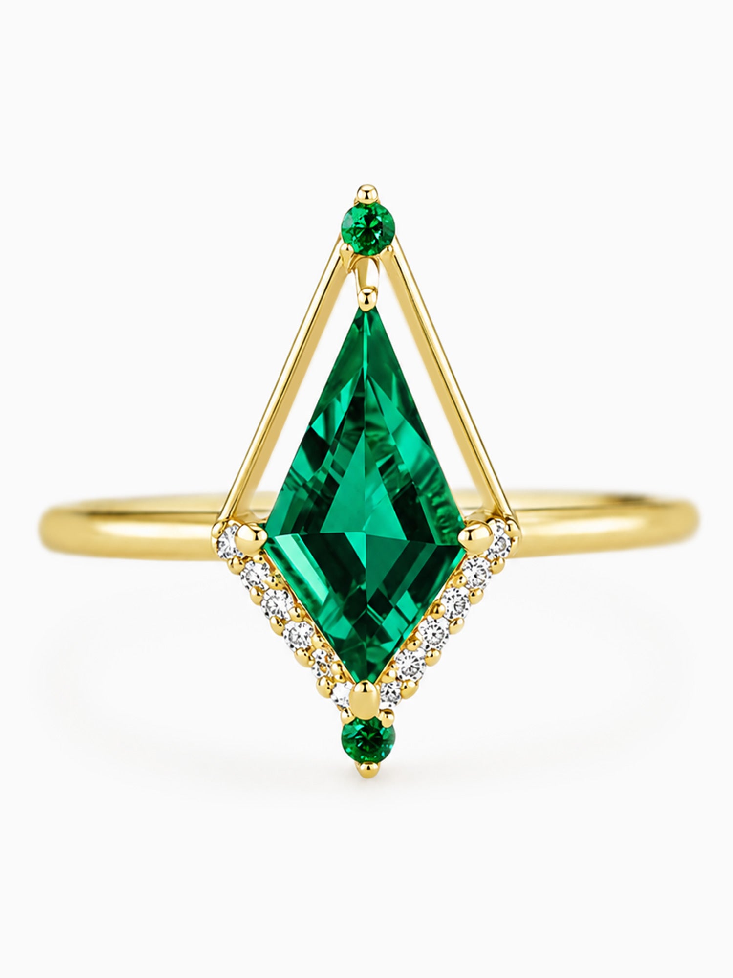Kite Emerald engagement ring fine jewelry unique art deco architectural wedding ring diamond proposal ring