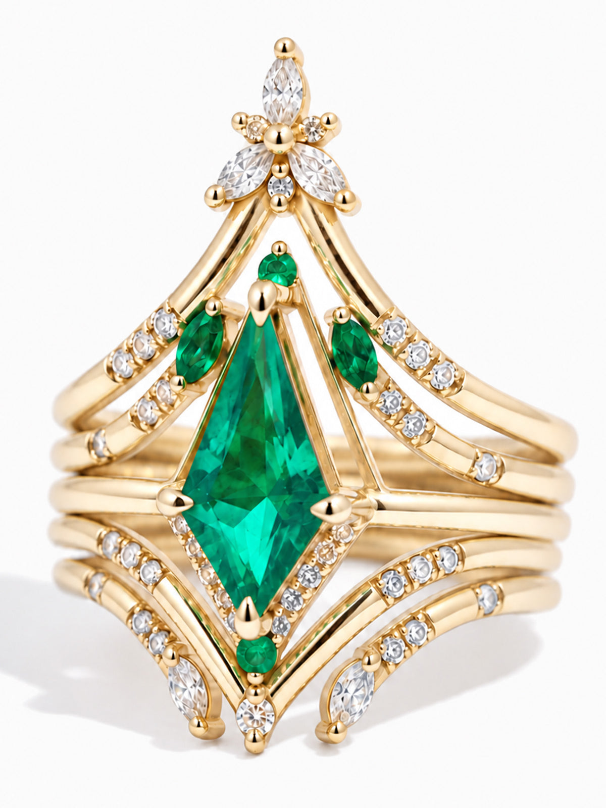 Kite emerald alternative fine jewelry Engagement ring wedding ring stacking bands diamond bands