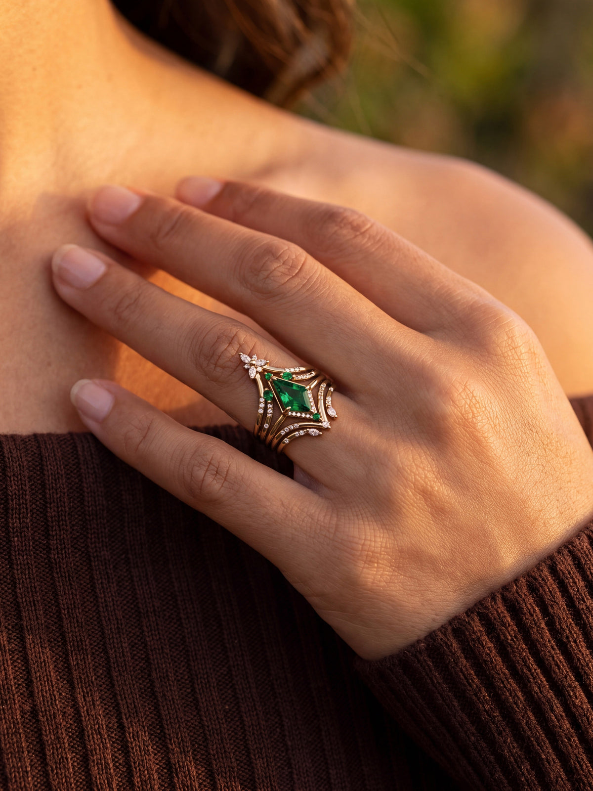 Kite Emerald fine jewelry engagement ring full stacking wedding rings diamond proposal rings
