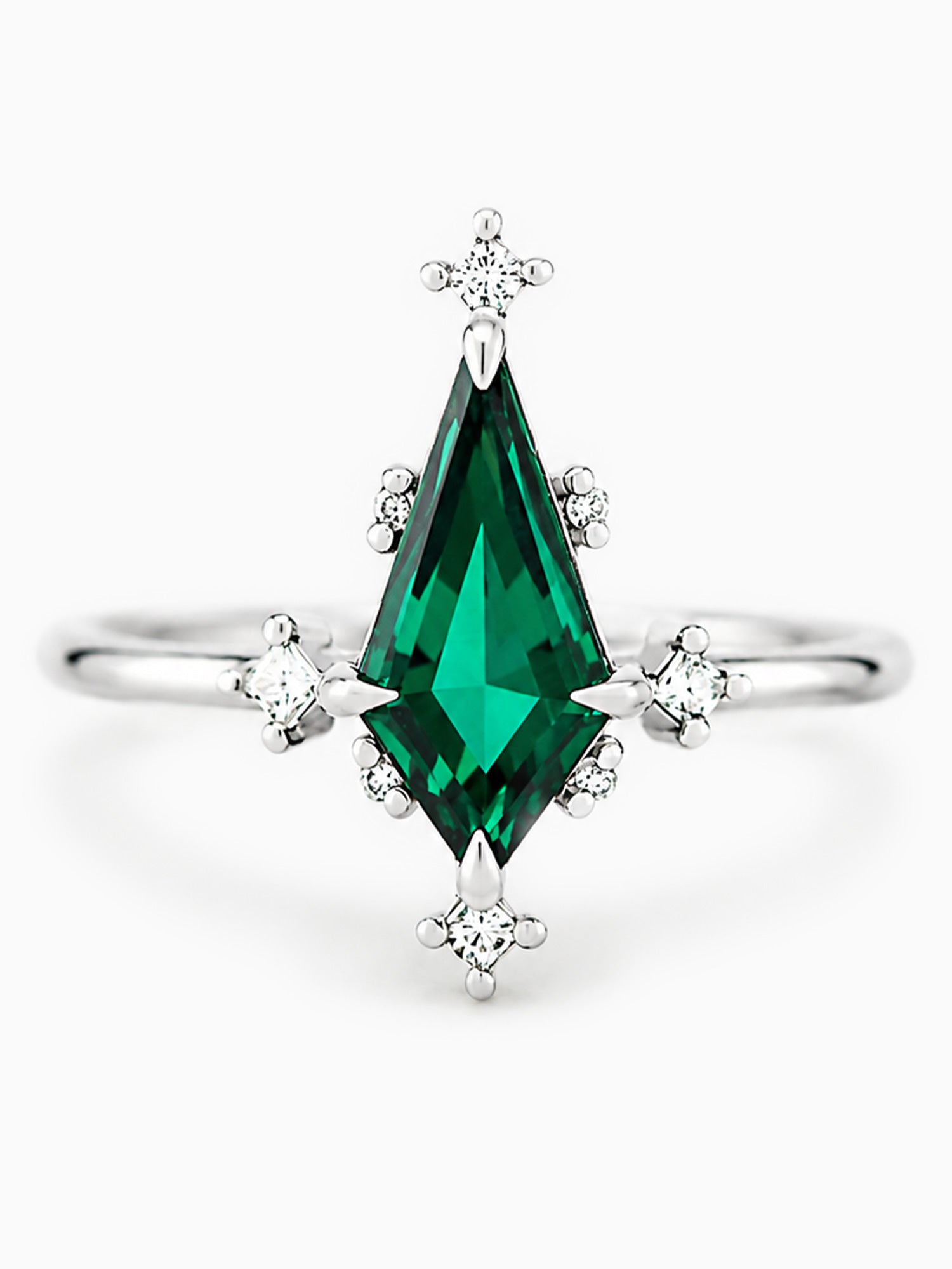 Green Emerald Engagement Ring Diamond wedding ring Unique art deco fine jewelry