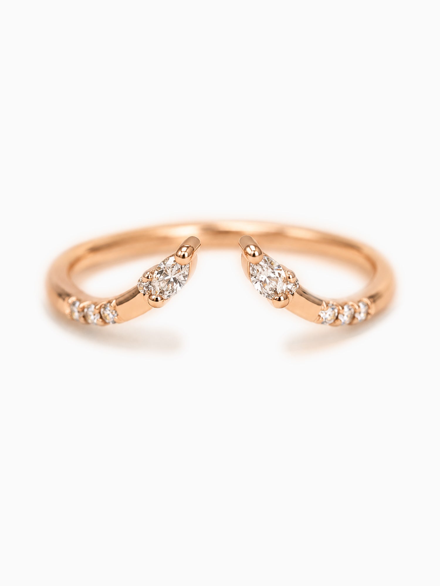 Rose gold marquise open band diamond wedding band matching ring