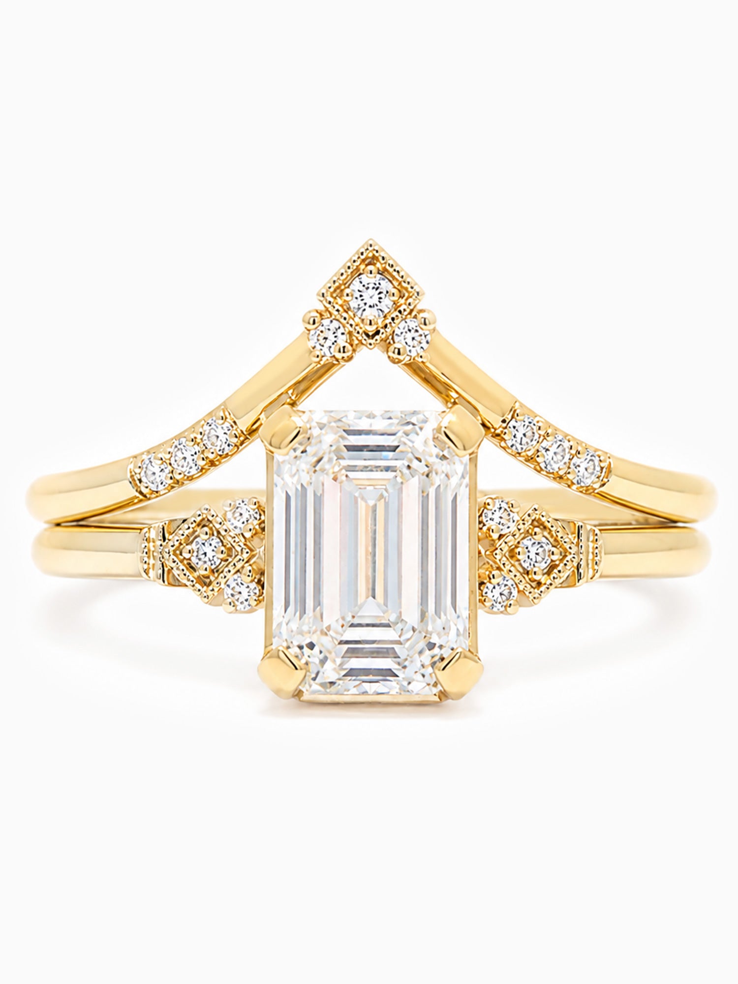 Emerald Diamond engagement ring set unique modern art deco vintage rings