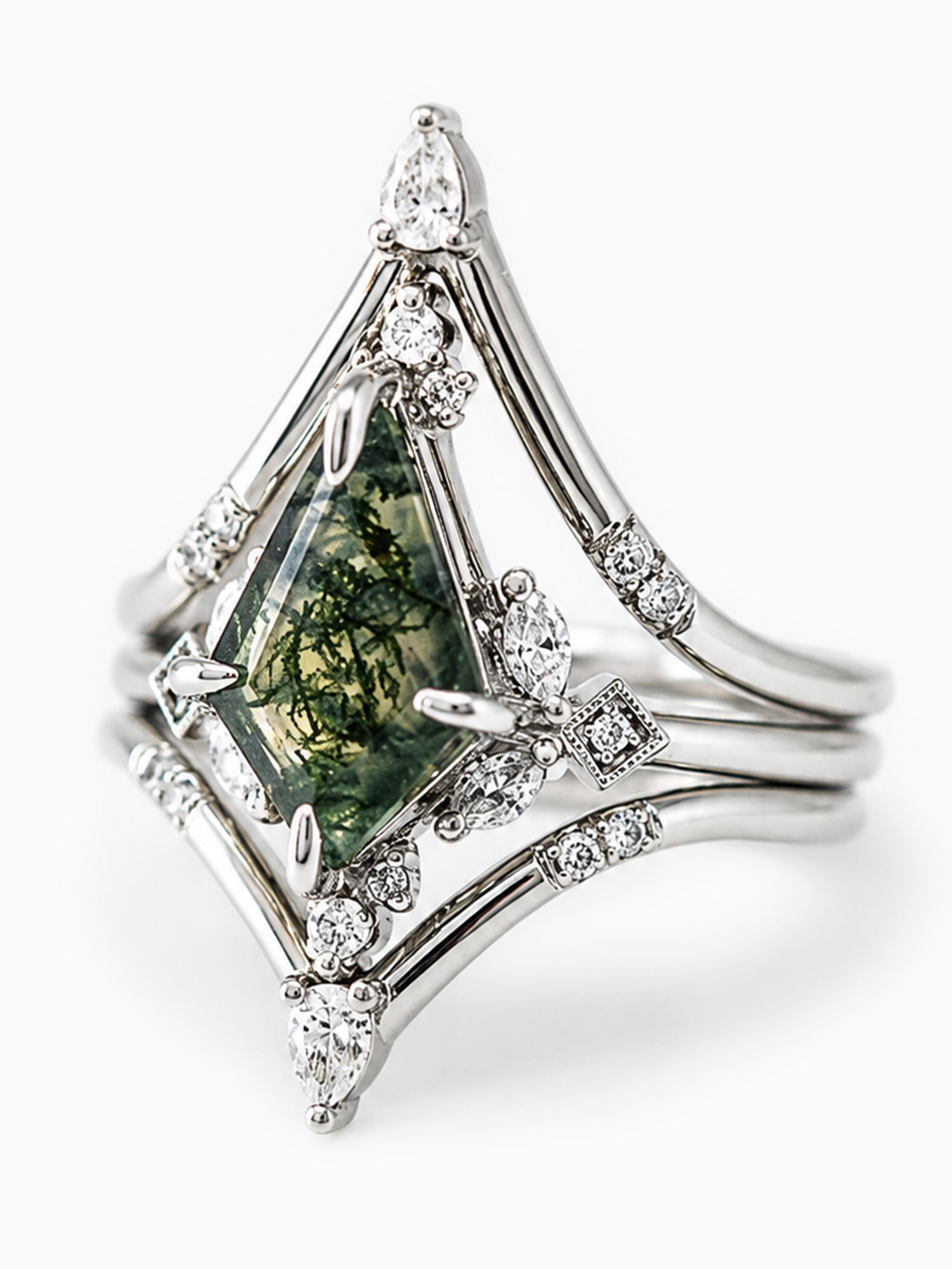 Kite Moss agate engagement ring diamond fine jewelry architectural wedding rings