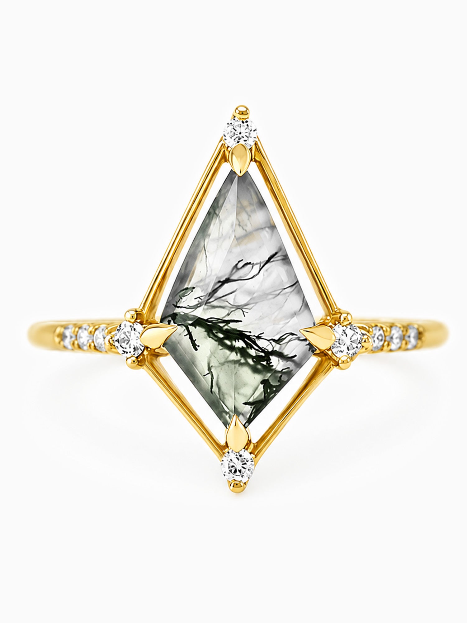 Moss Agate Kite Engagement ring Diamond wedding ring architectural fine jewelry diamond ring