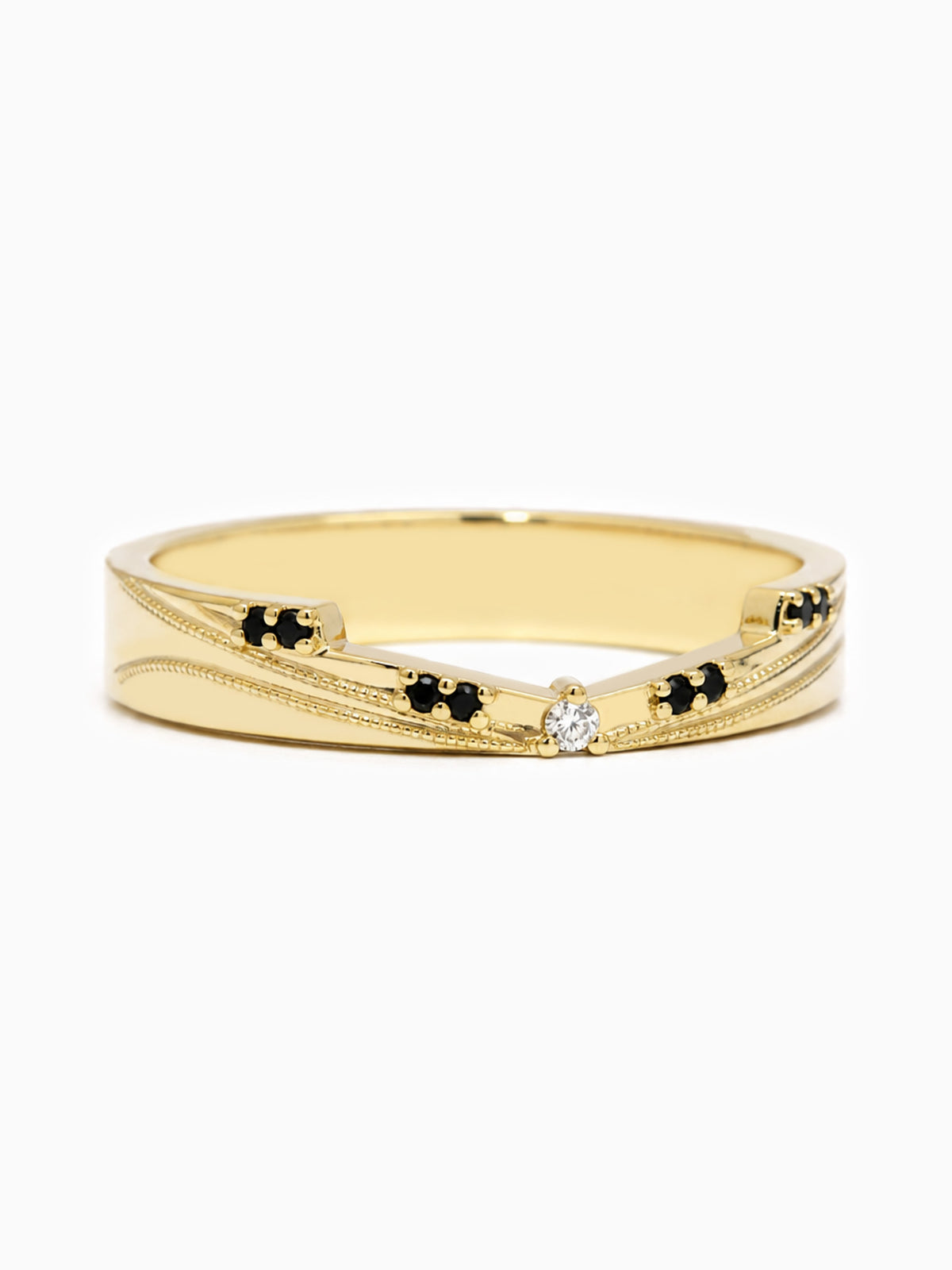 14K Yellow gold onyx gemstone white diamond fine jewelry wedding band 