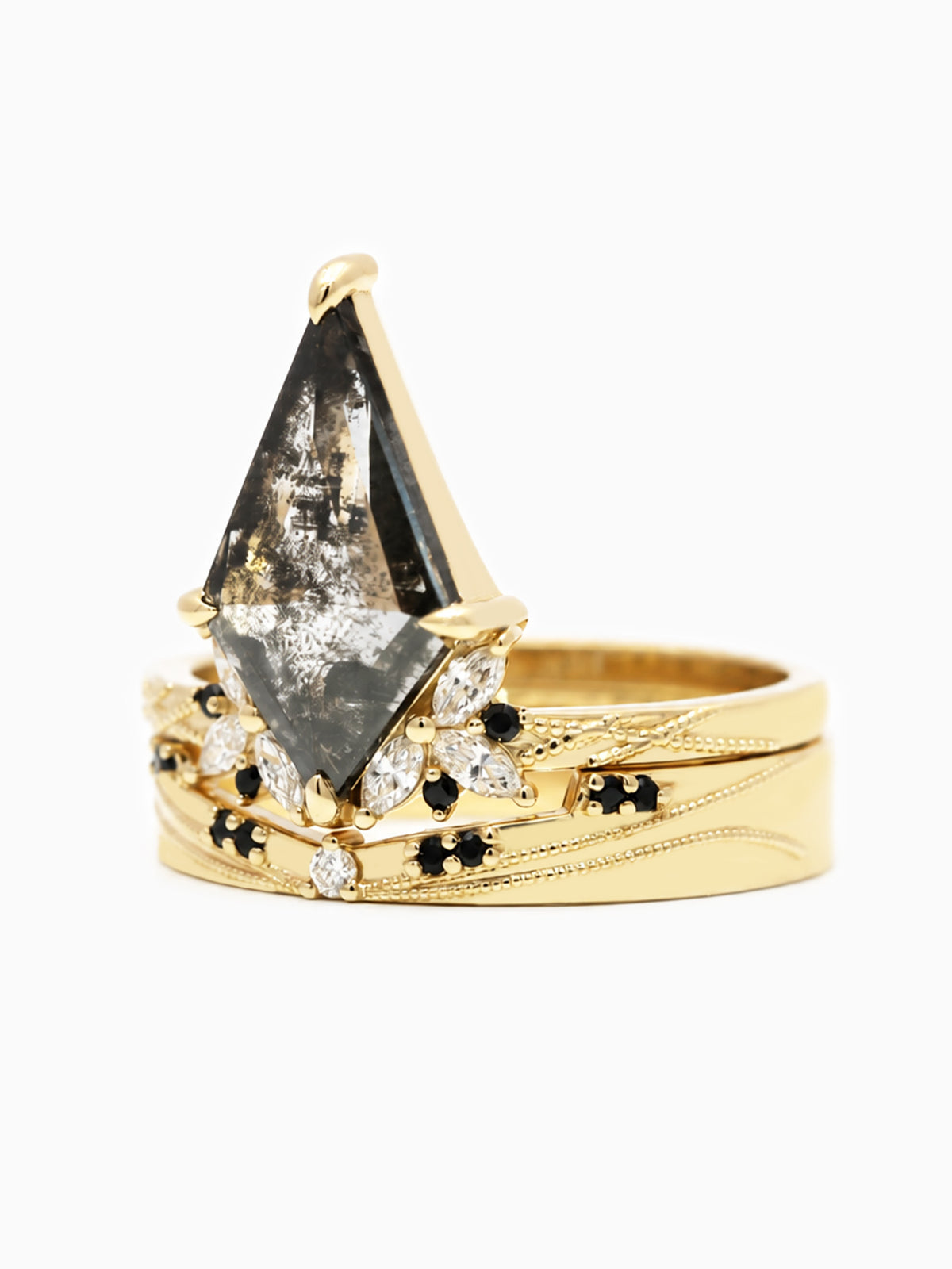 Kite salt and pepper Diamond engagement ring fine jewelry modern alternative wedding rings alternative bands