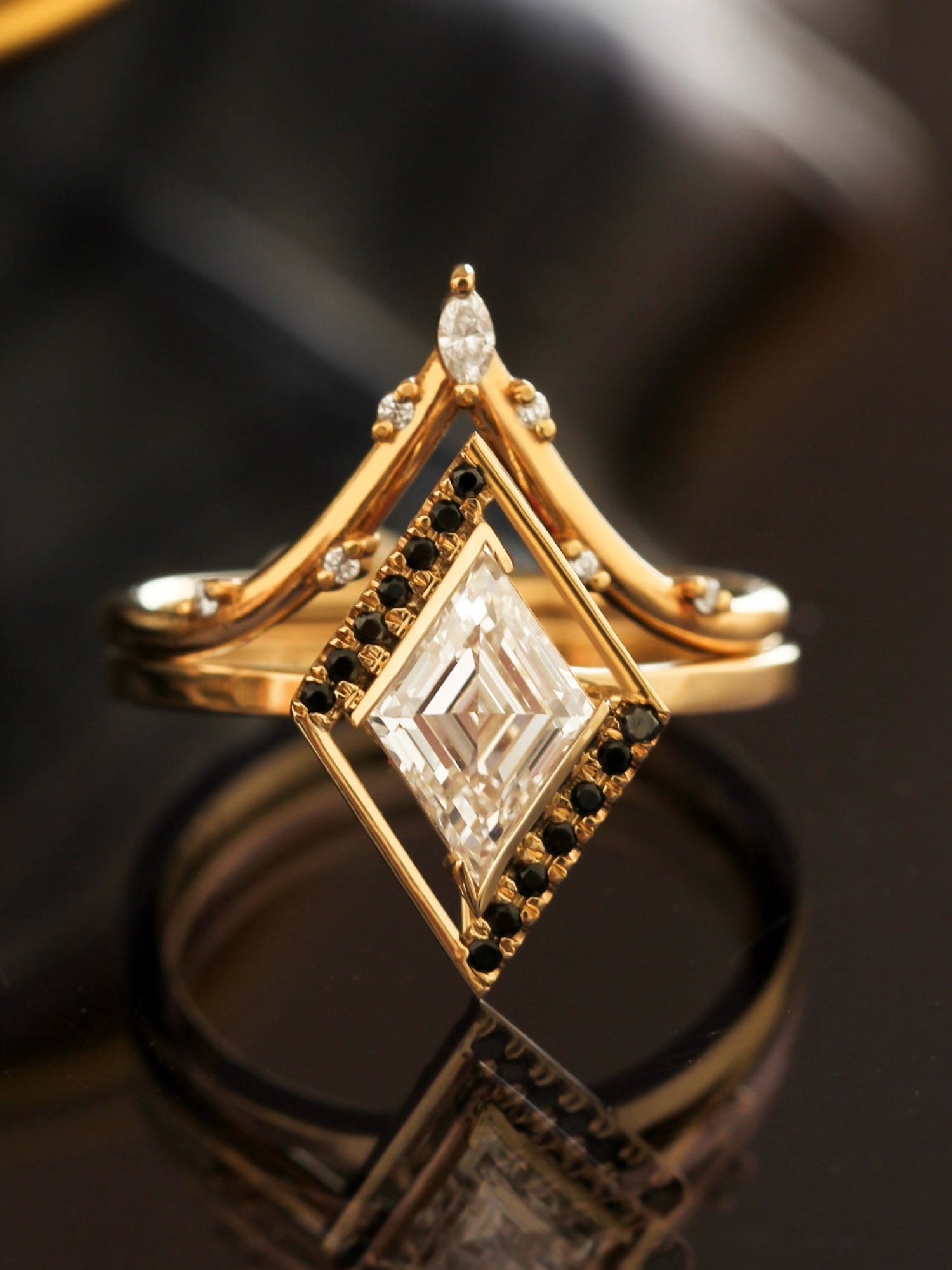Unique fine jewelry statement ring Lab kite white diamond engagement ring wedding ring matching band