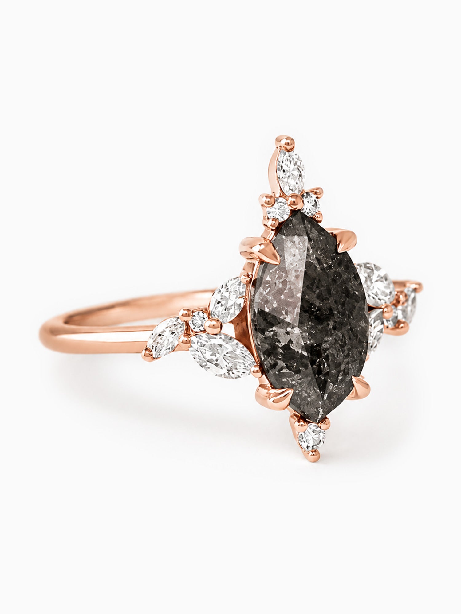 Marquise salt and pepper diamond diamond wedding ring unique fine jewelry