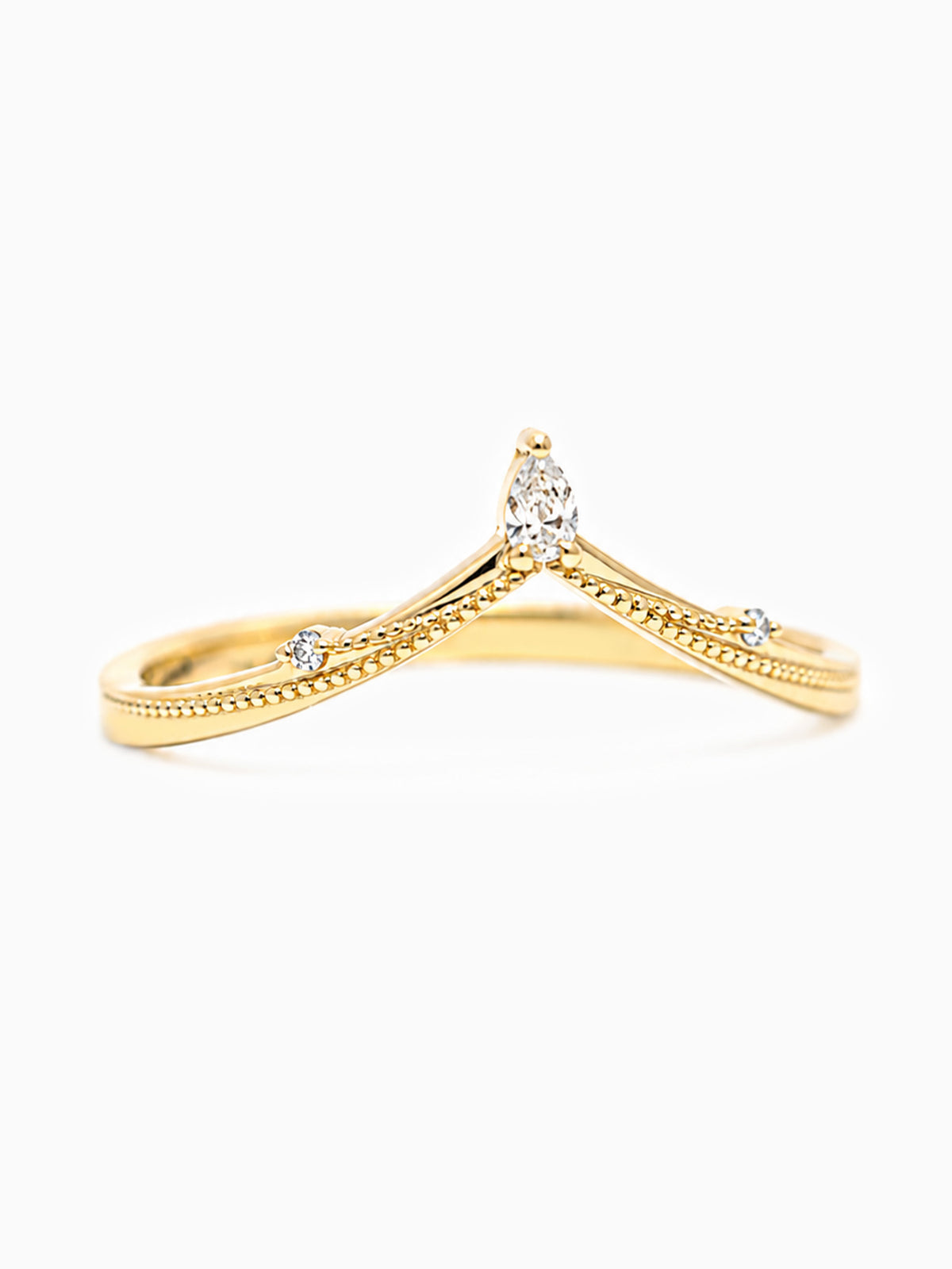 Pear White Diamond Wedding band Matching band layered wedding ring fine jewelry 14K Yellow Gold
