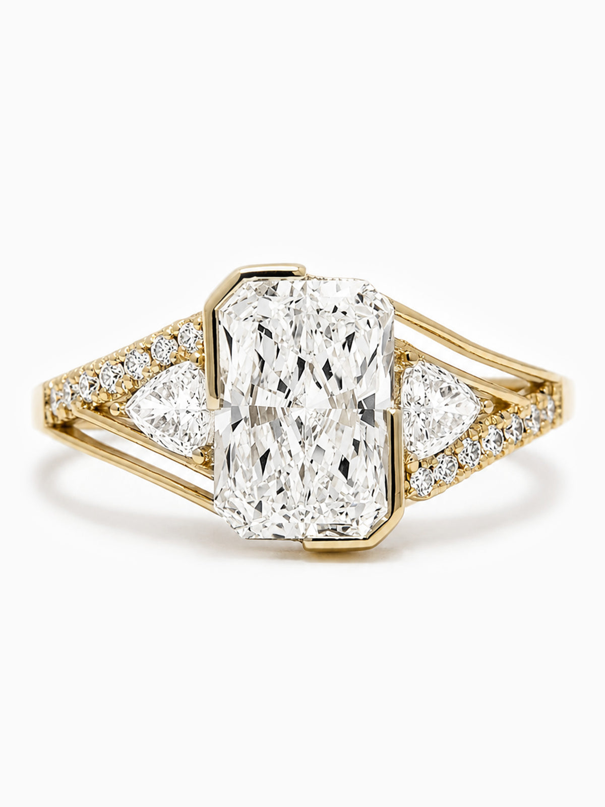 14K Yellow gold Emerald cut white diamond engagement ring Unique fine jewelry wedding ring trilliant diamond wedding proposal ring