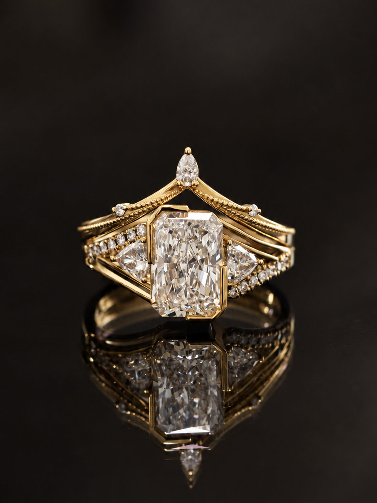 14K Yellow gold fine jewelry unique proposal ring stacking ring layered fine jewelry proposal ring wedding ring set 