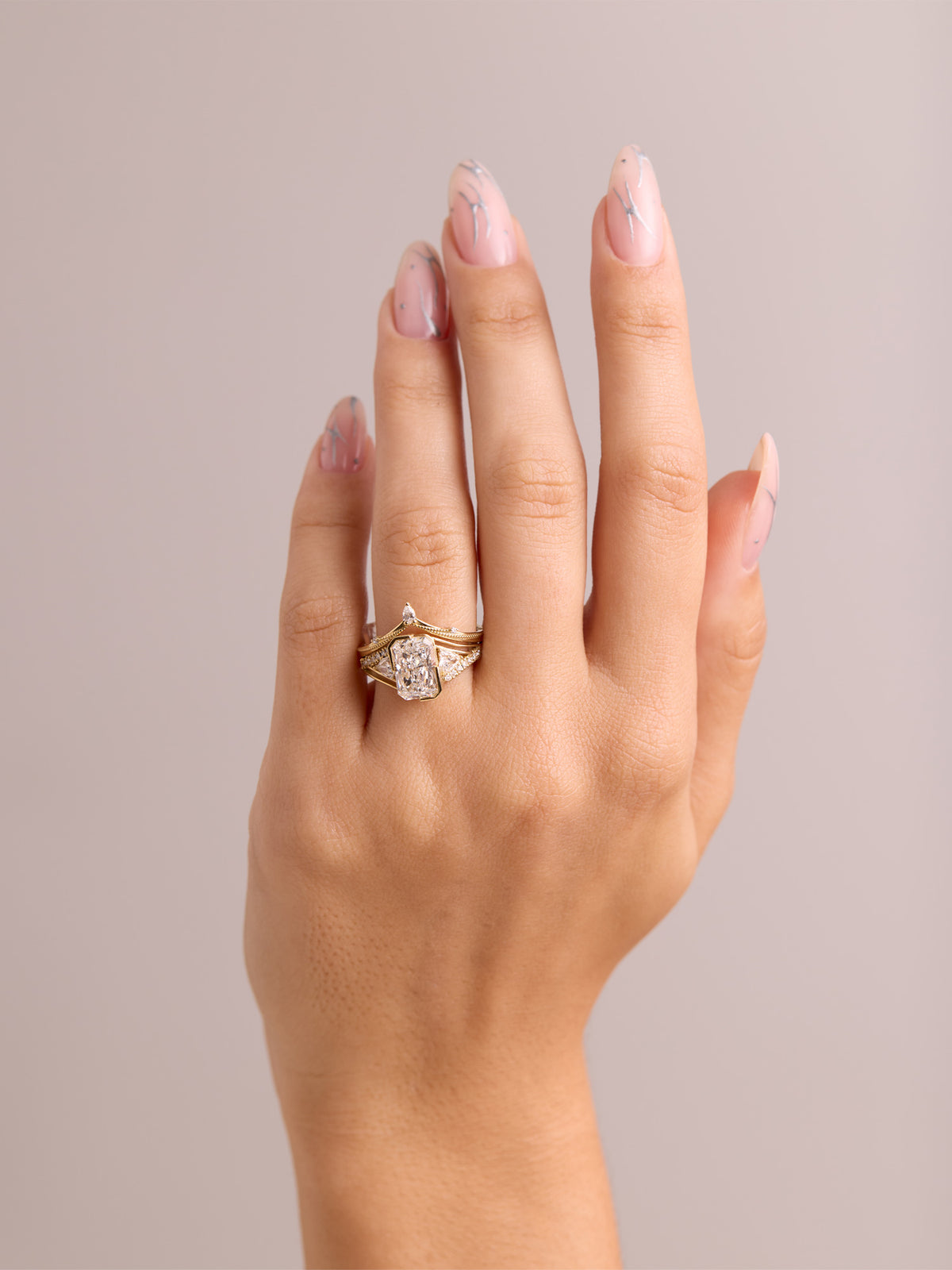 White Emerald Engagement ring stacking rings diamond wedding rings set unique modern vintage rings